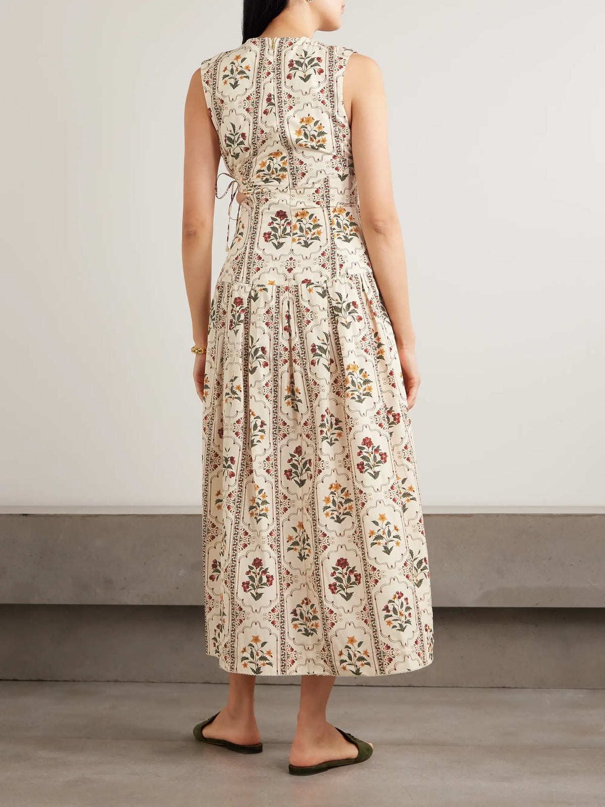 Agua by Agua Bendita Otoño Andes Embellished Cutout Pleated Printed Cotton Midi Dress