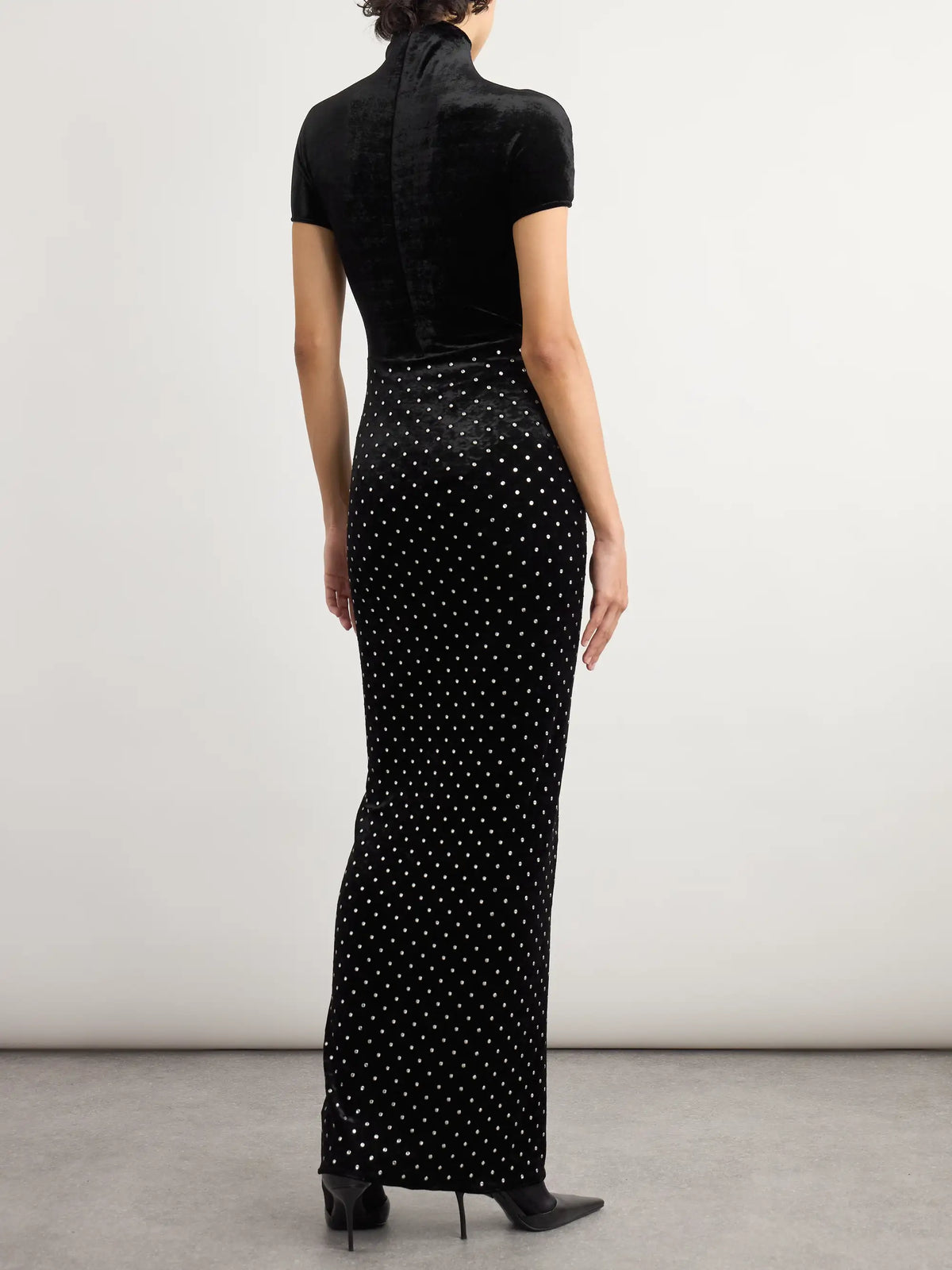 Crystal-embellished Ruched Velvet Midi Dress