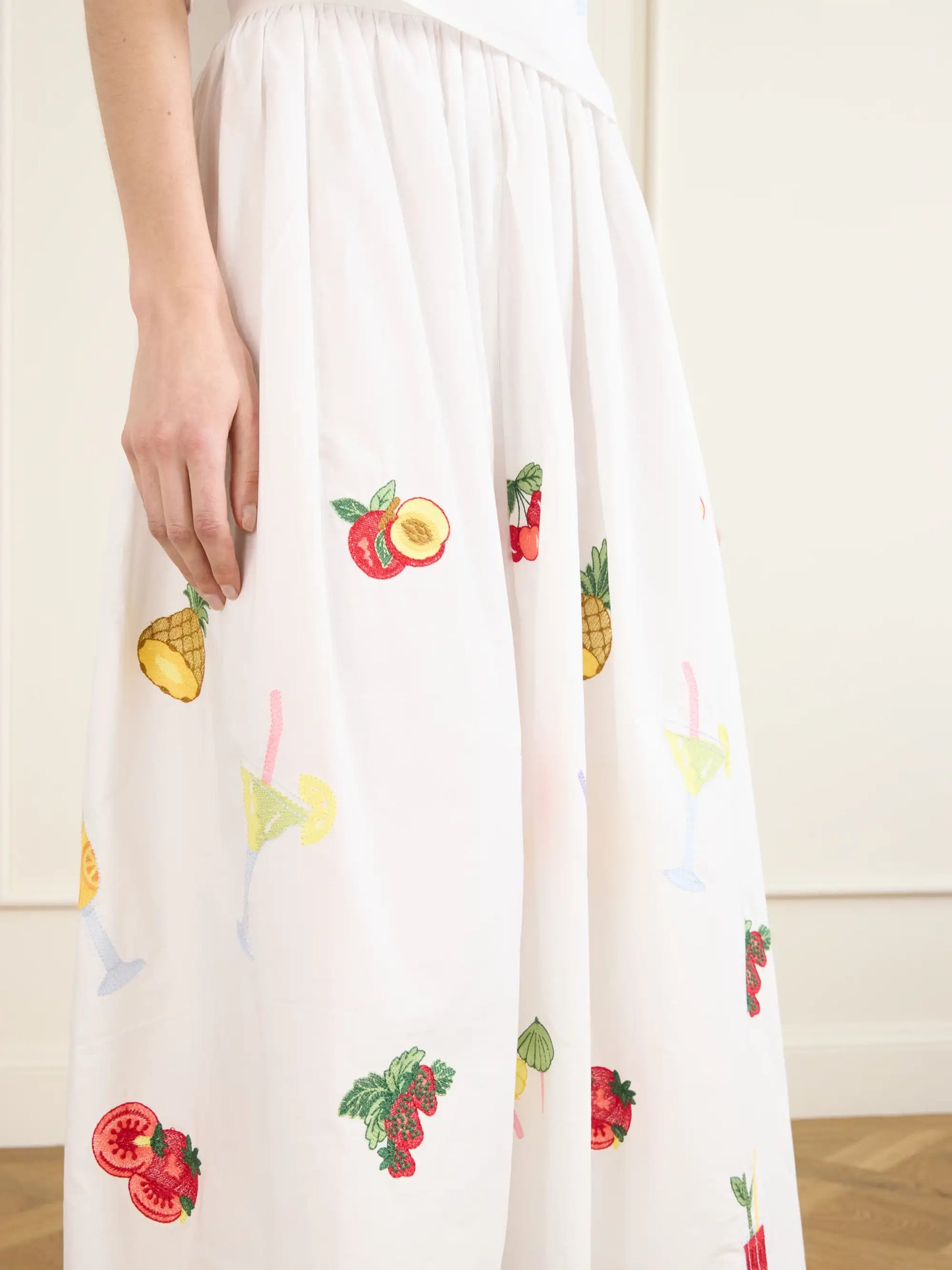 Talamone Pleated Embroidered Cotton-poplin Maxi Skirt