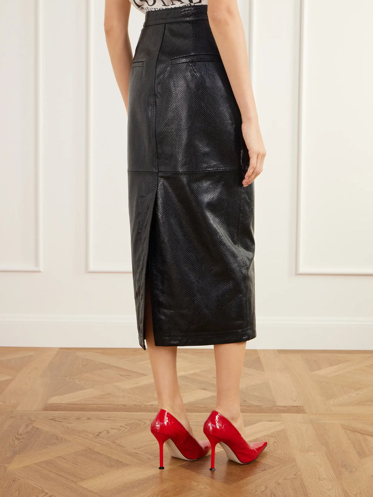 Willy Chavarria Tubo Paneled Snake-effect Leather Midi Skirt