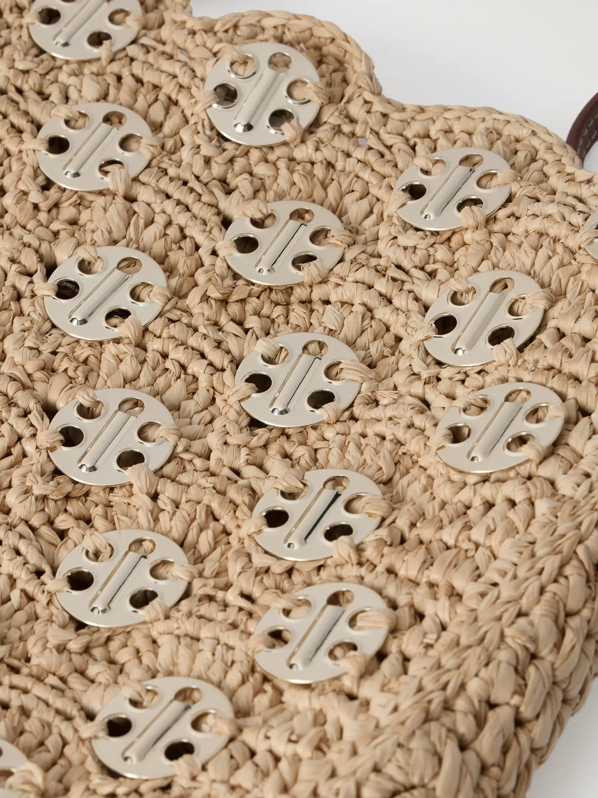 Leather-trimmed Embellished Woven Raffia Shoulder Bag