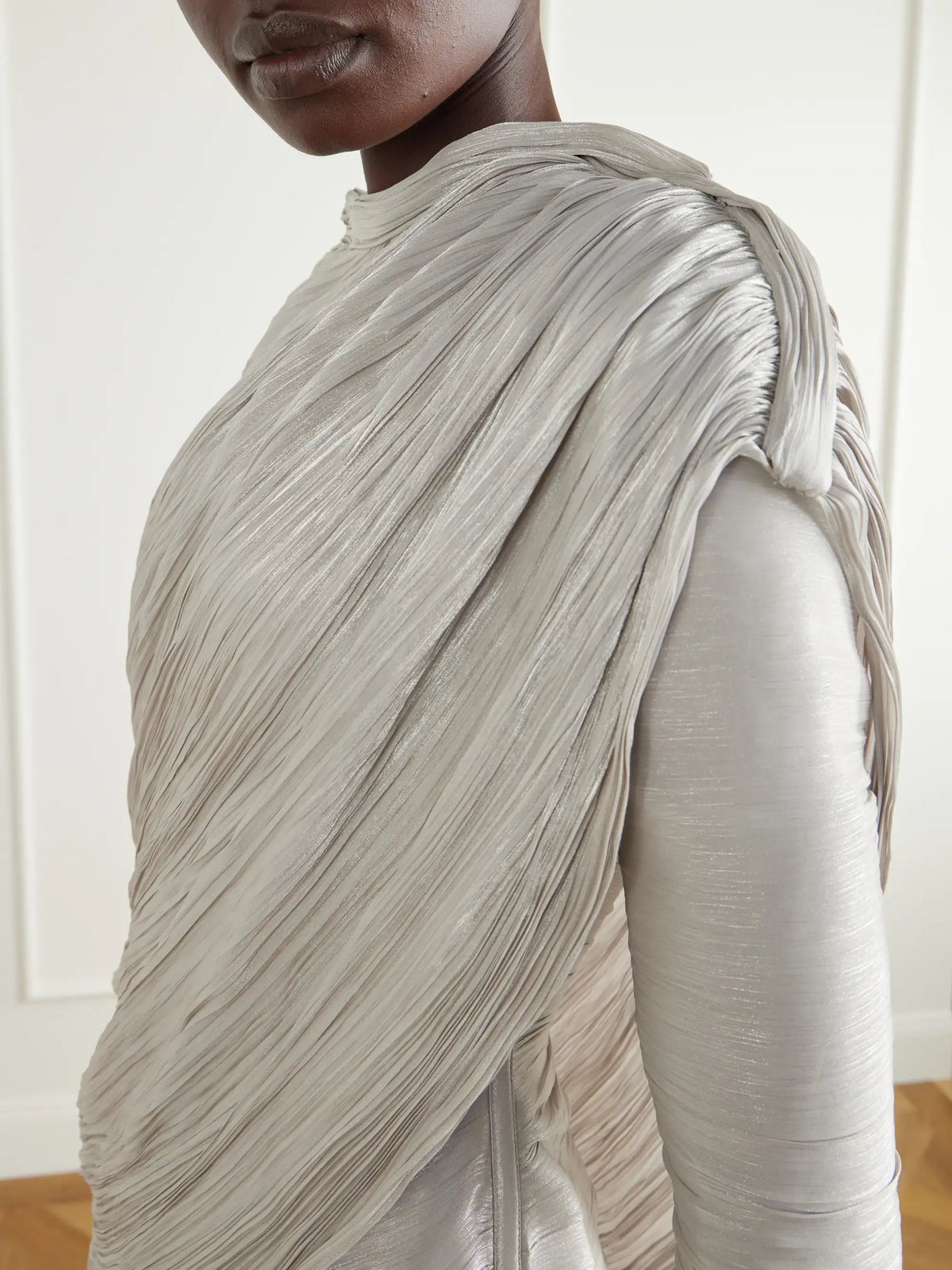 Marmar Halim Cape-effect Plissé Crepe De Chine Gown