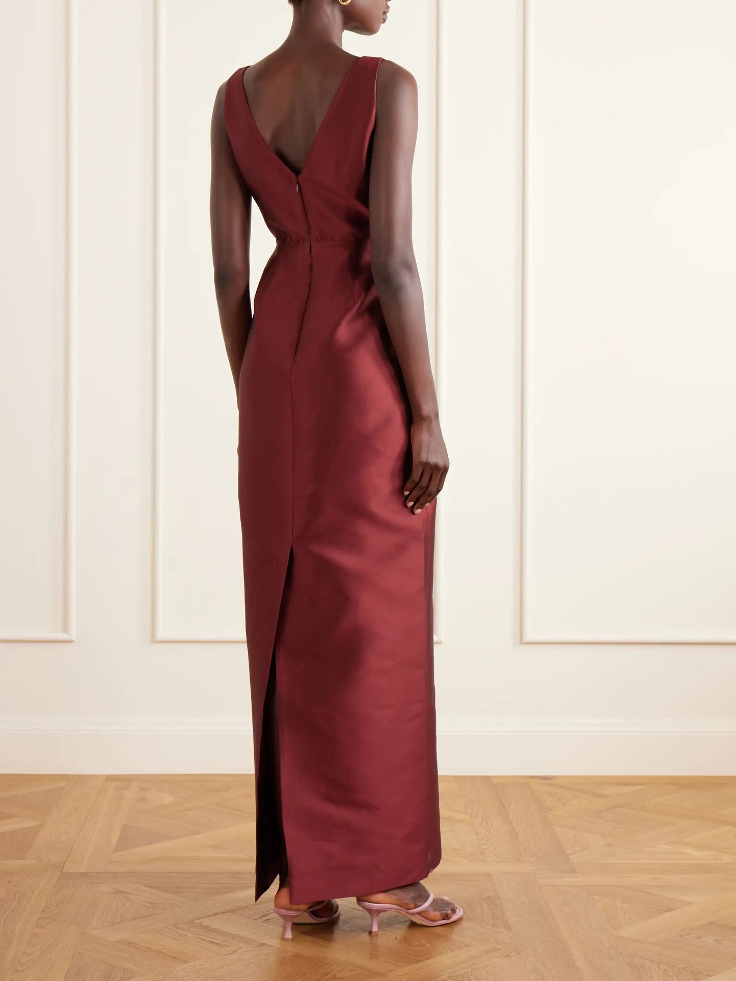 Bow-detailed Embroidered Mikado Gown