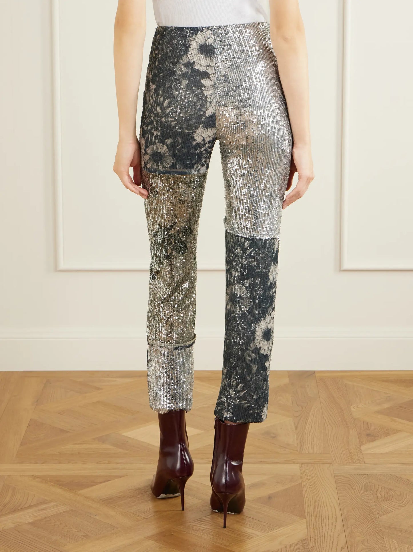 Sequined Patchwork Jersey Straight-leg Pants