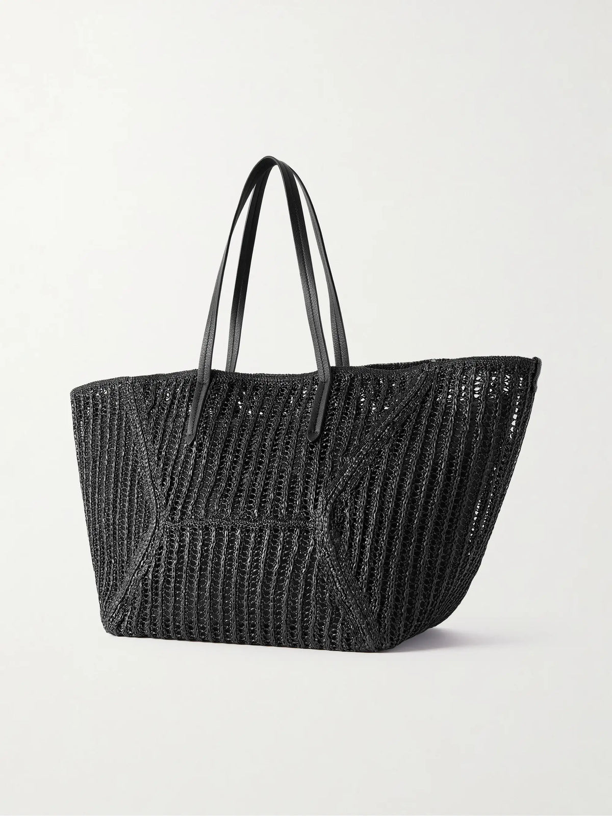 Leather-trimmed Woven Tote