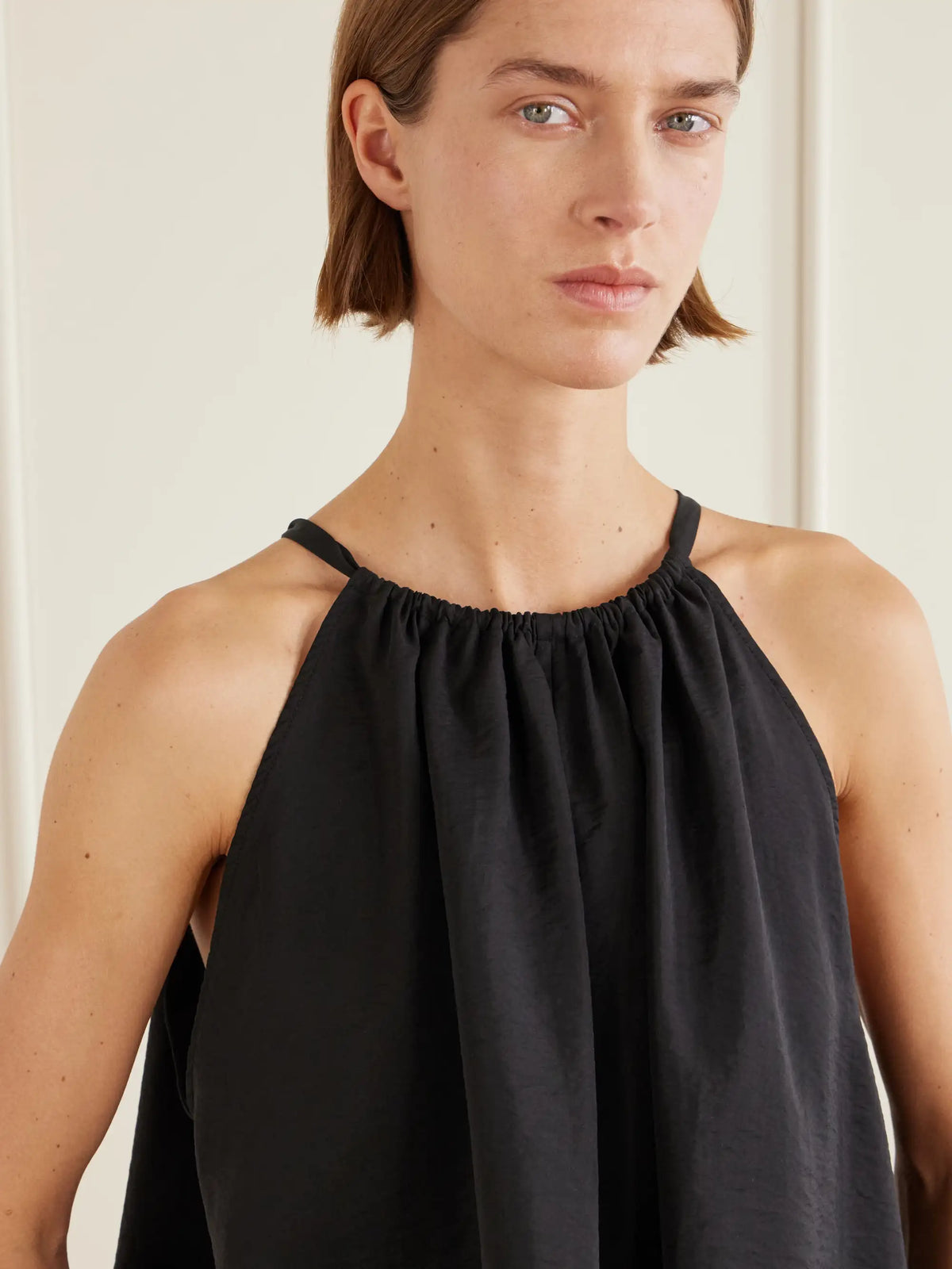 Gathered Lyocell-blend Halterneck Top