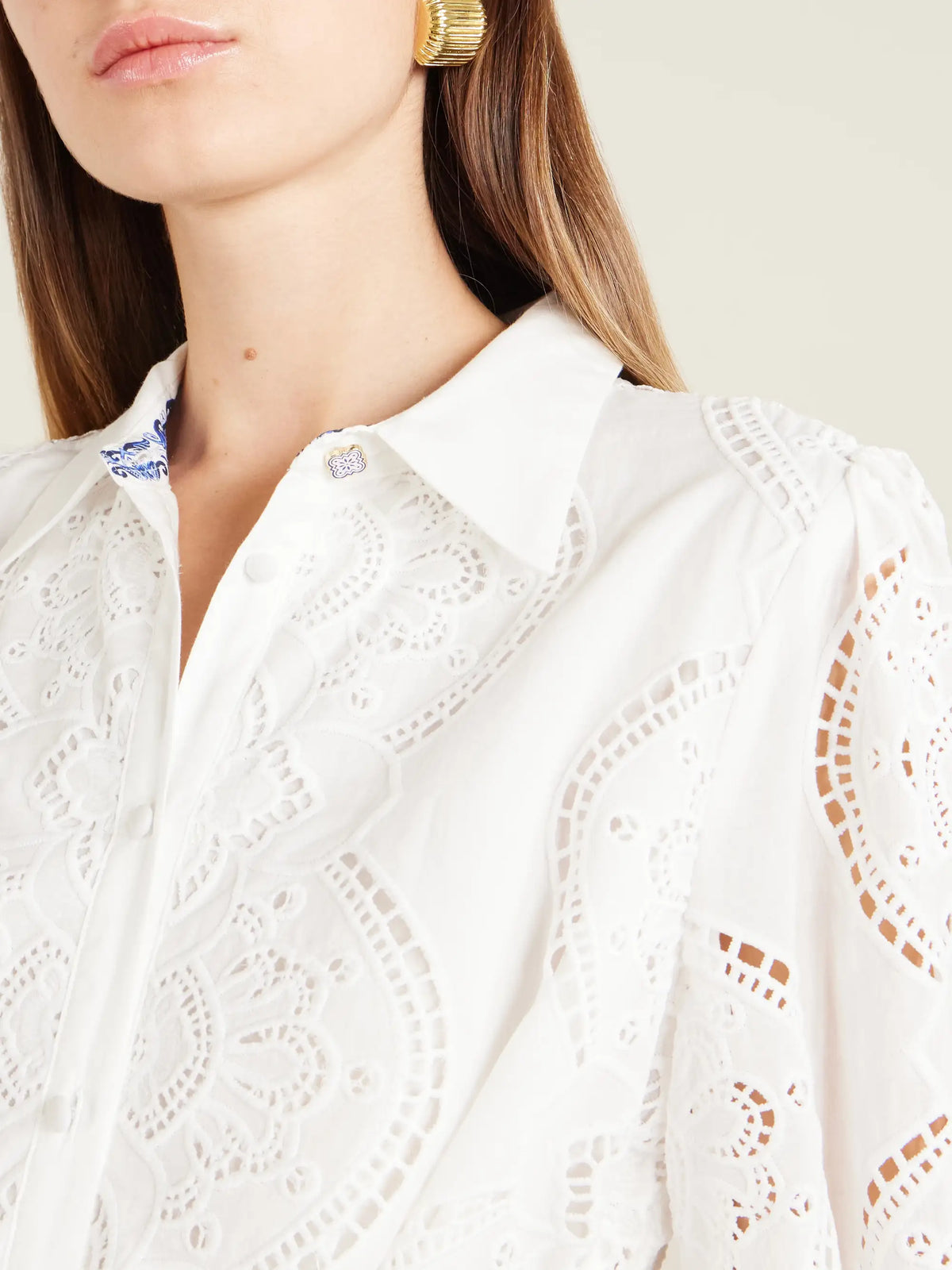 Tie-detailed Broderie Anglaise Cotton Midi Shirt Dress