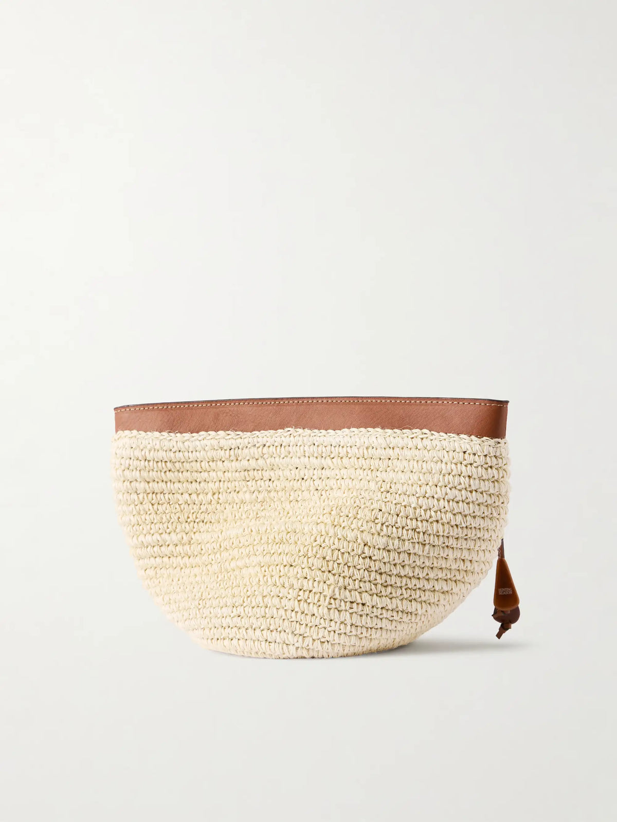 Leather-trimmed Raffia Clutch