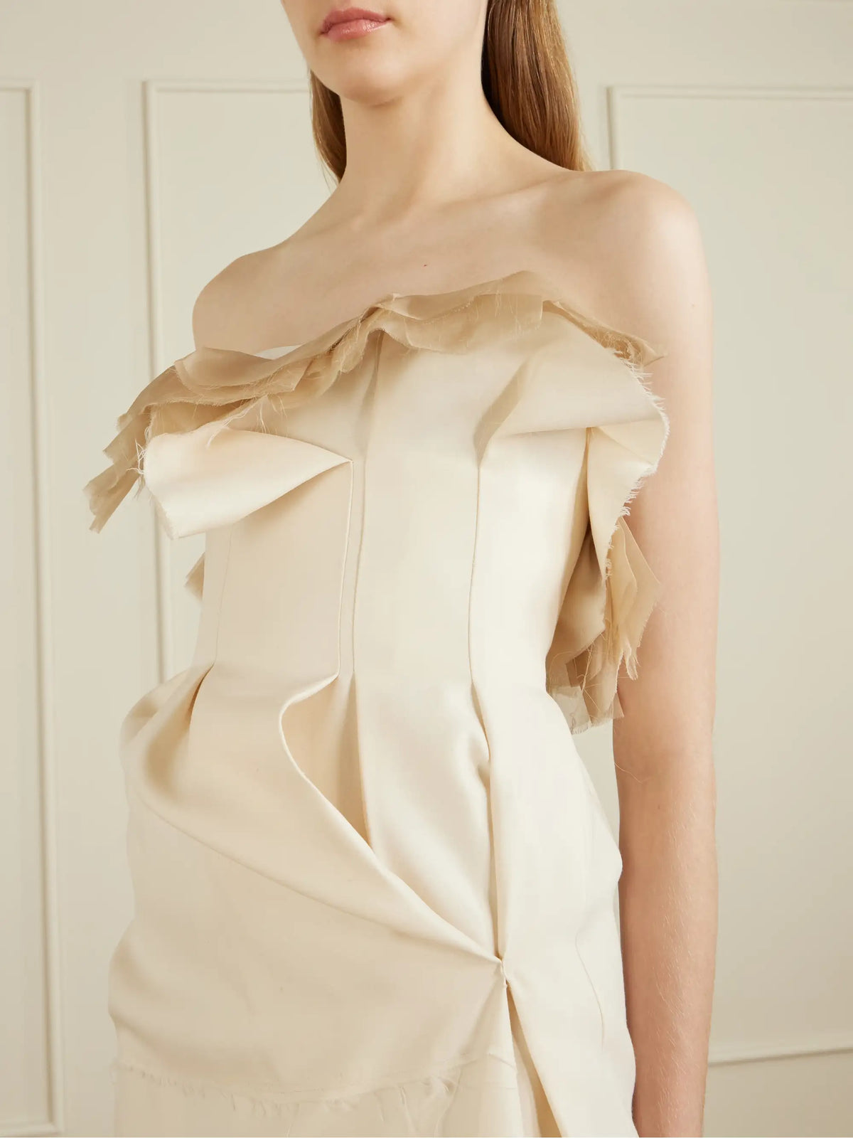KHAITE Salm Frayed Ruffled Wool And Silk-blend Cady Midi Dress