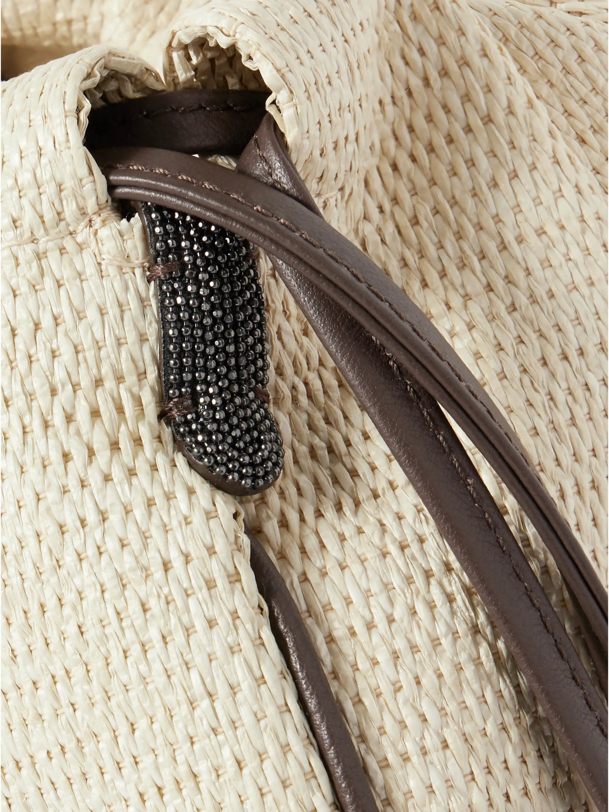 Brunello Cucinelli Embellished Leather-trimmed Raffia Shoulder Bag