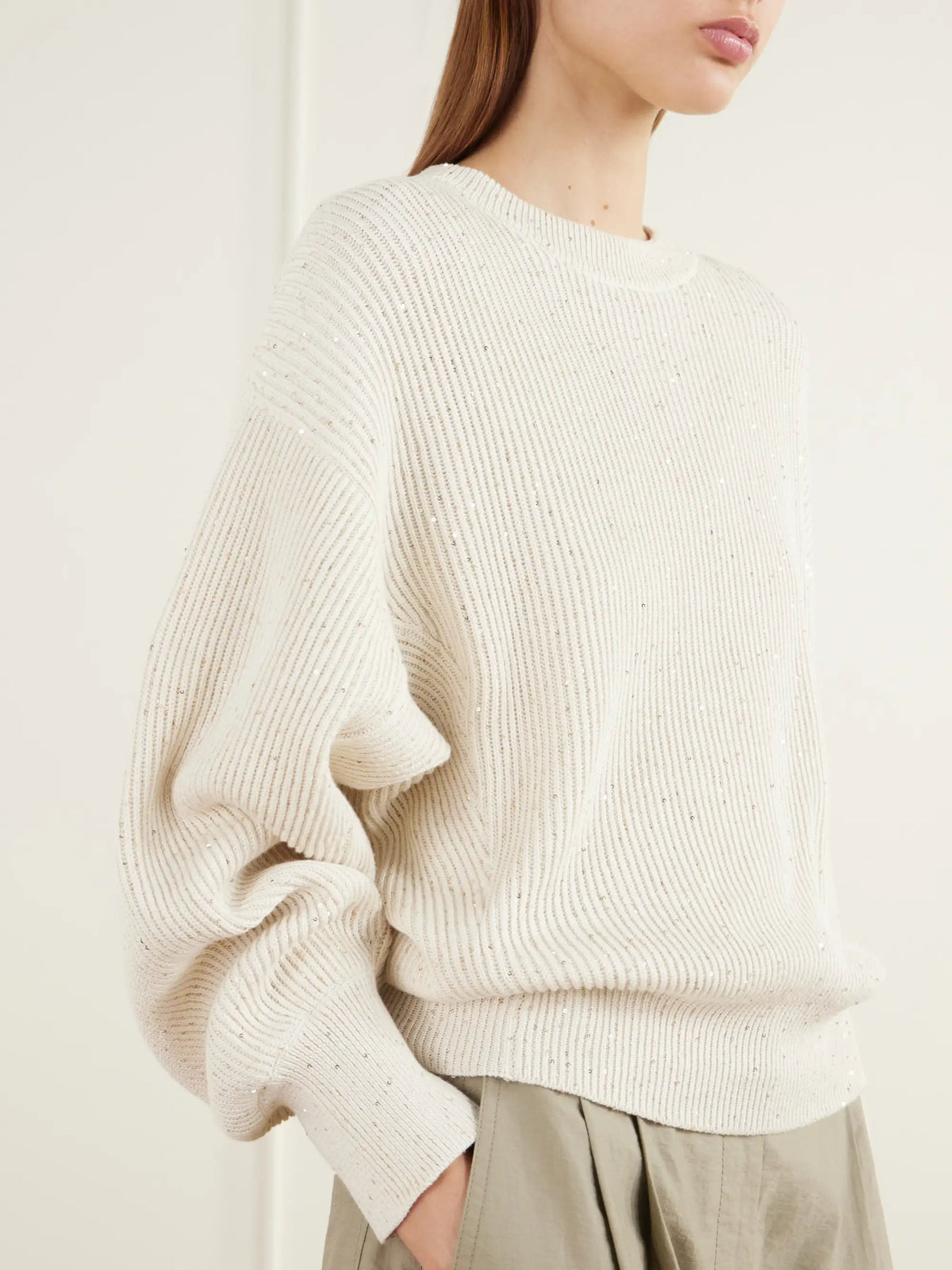 Brunello Cucinelli Sequined Ribbed Cotton Sweater