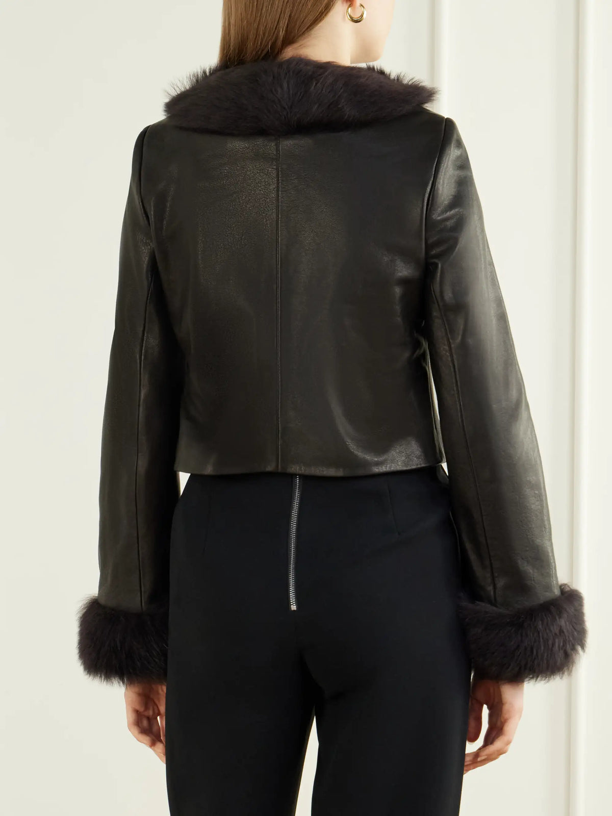 Nour Hammour Sofie Cropped Shearling-trimmed Leather Jacket