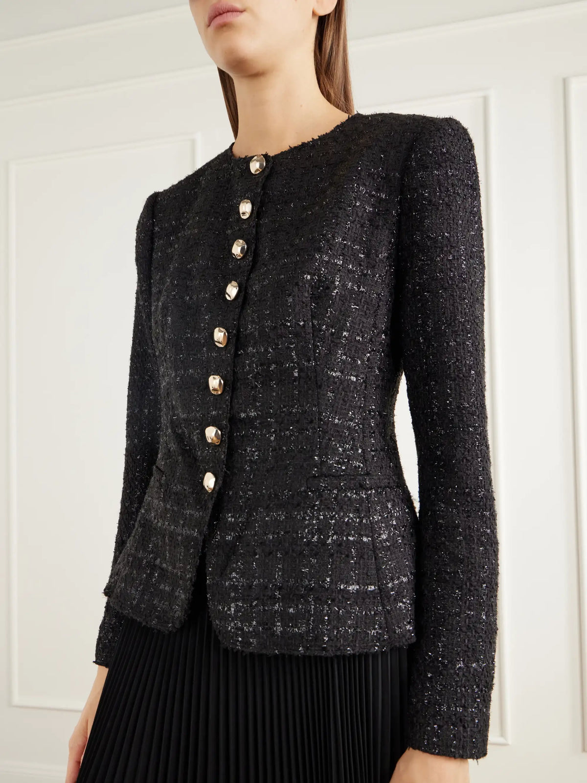SIMKHAI Claudina Layered Pleated Tweed And Organza Maxi Dress