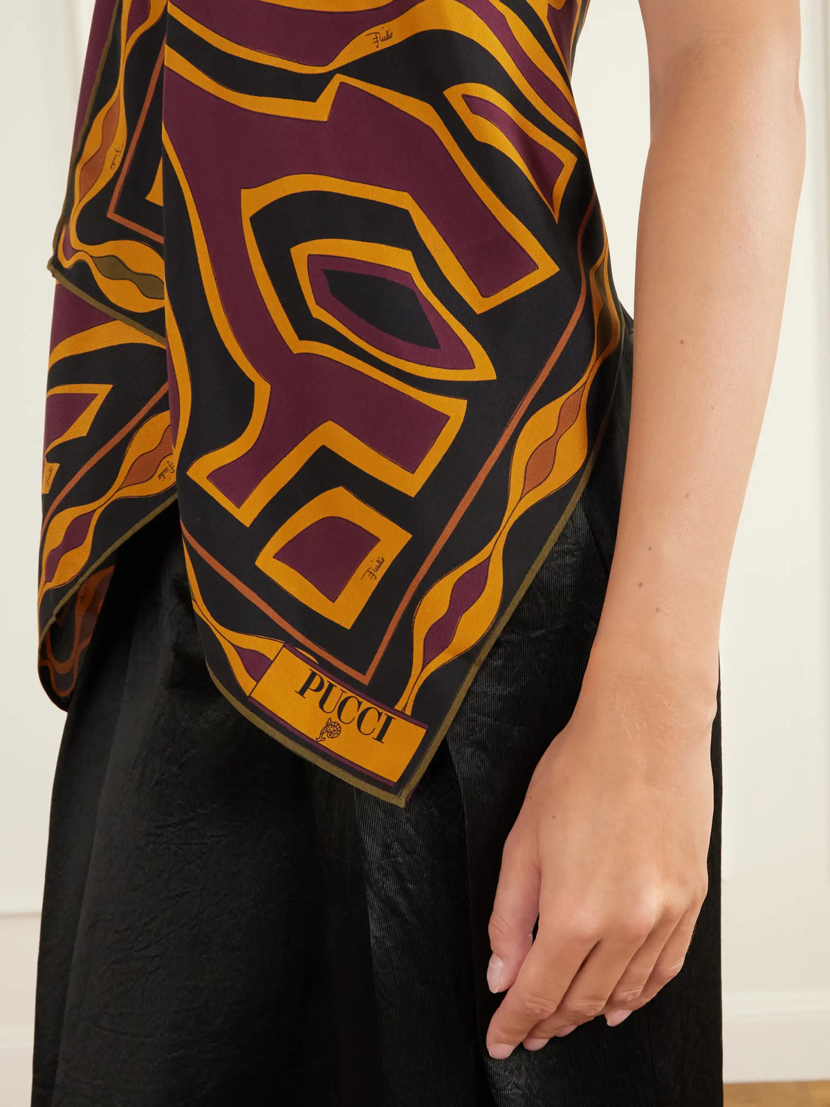 PUCCI Chain-embellished Draped Printed Silk-twill Halterneck Top