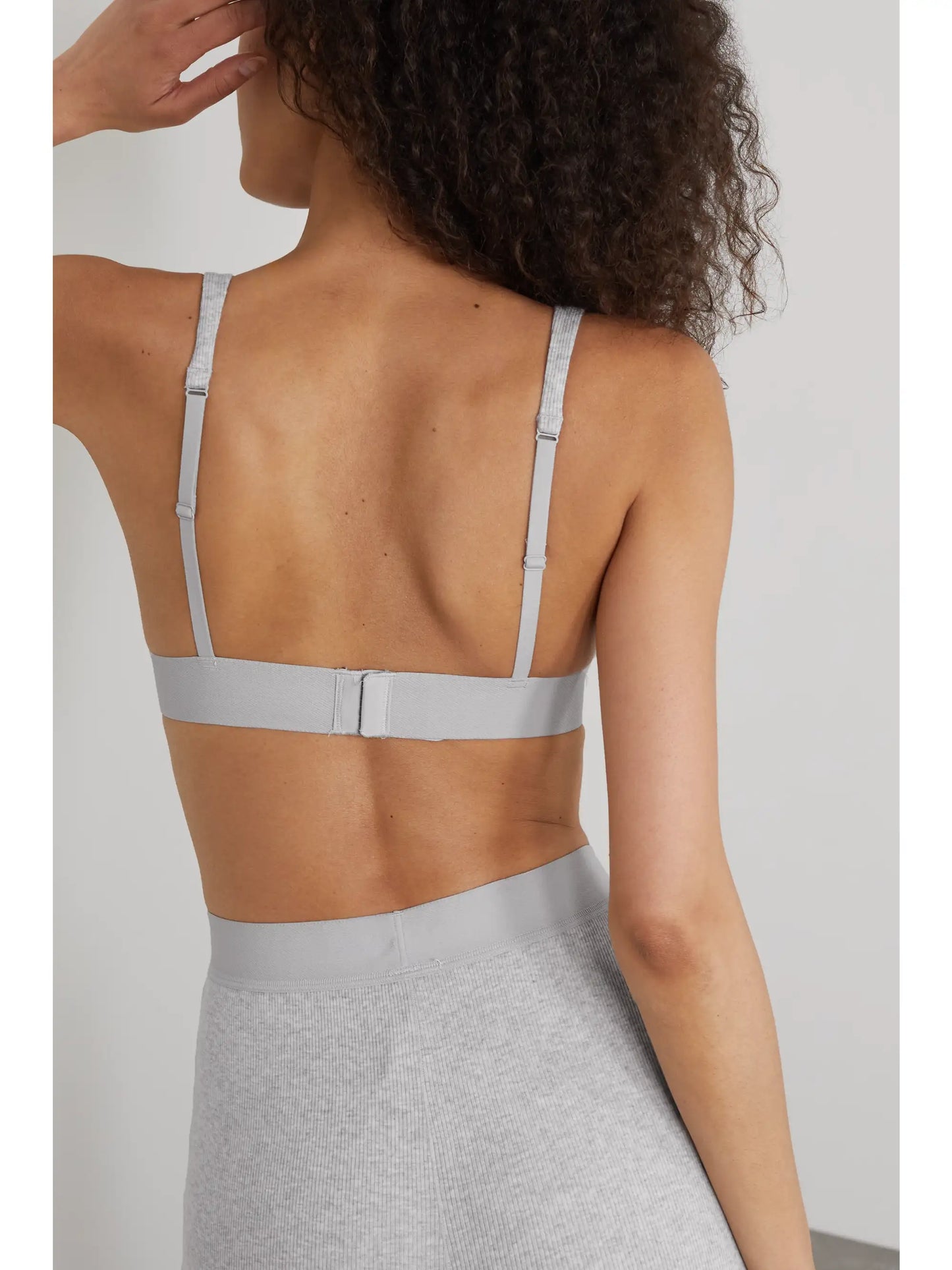 Plunge Ribbed Cotton-blend Jersey Bralette - Light Heather Grey