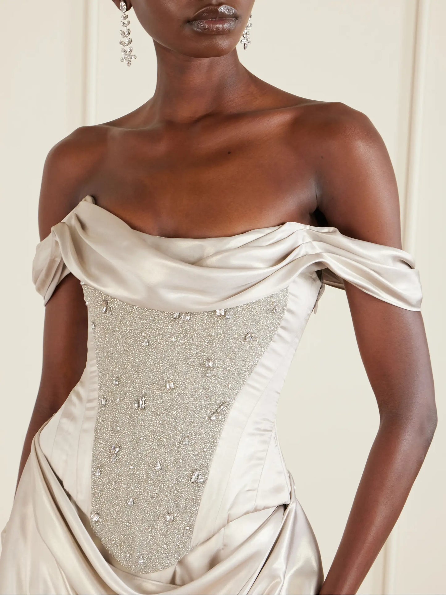 Paloma Convertible Draped Embellished Satin Mini Dress