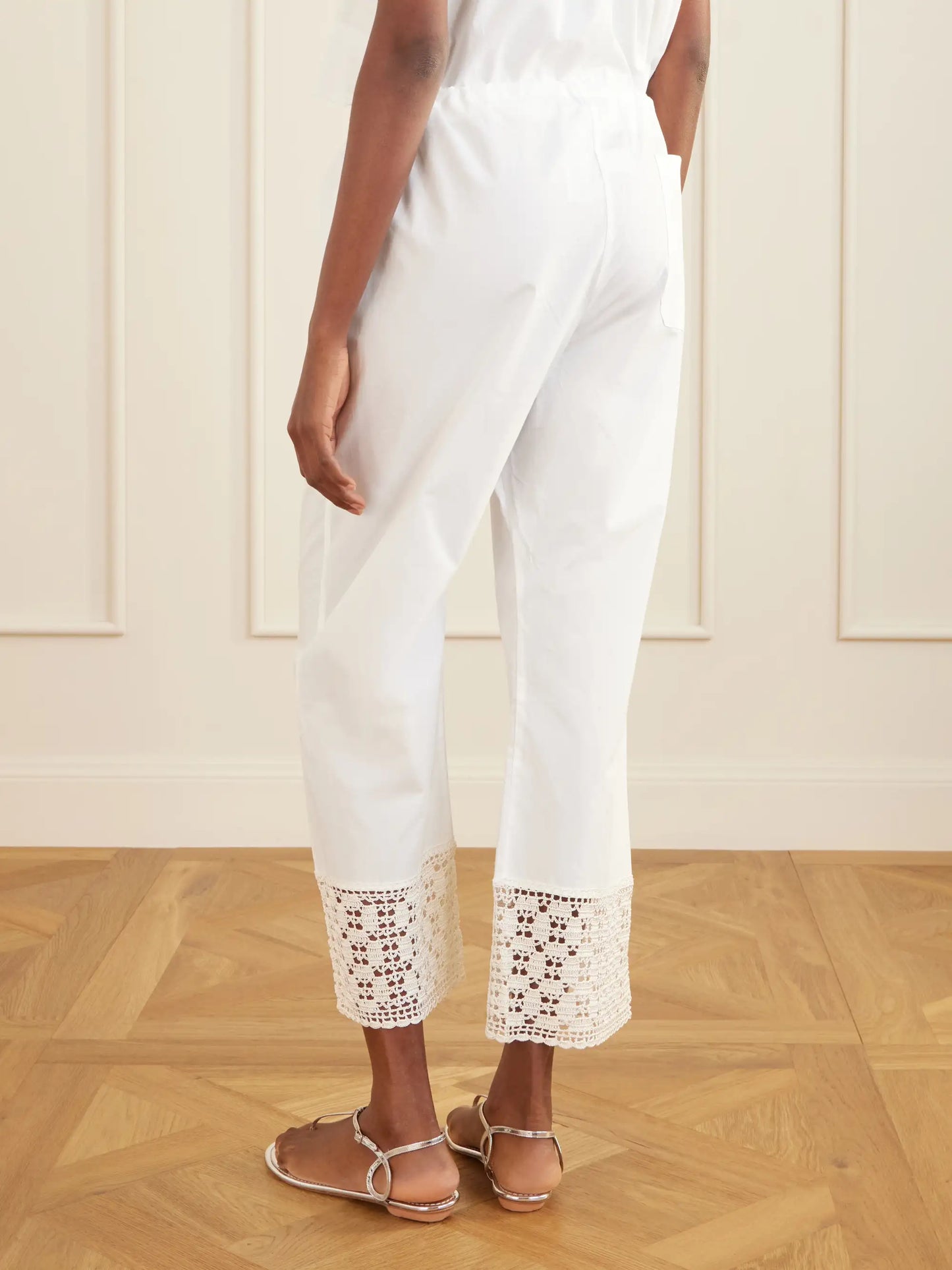 Heriloom Lace-trimmed Cotton-poplin Wide-leg Pants
