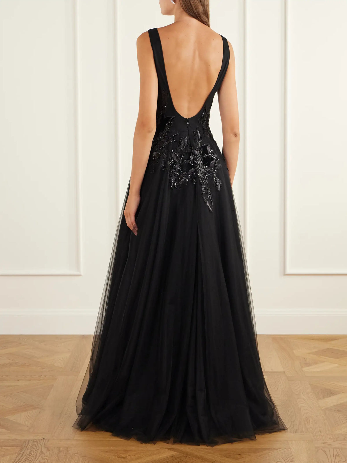 Costarellos Vianna Embellished Velvet-trimmed Tulle Gown