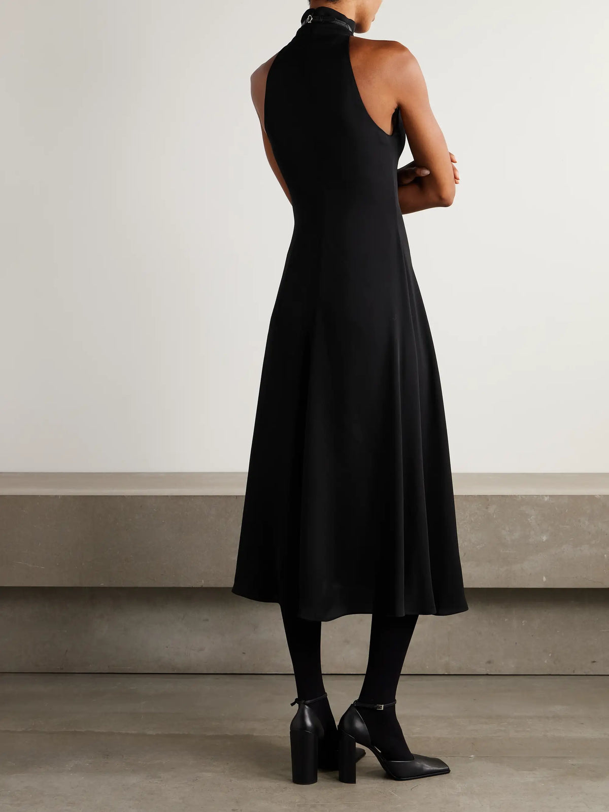 Cut-out Embellished Leather-trimmed Crepe Midi Dress