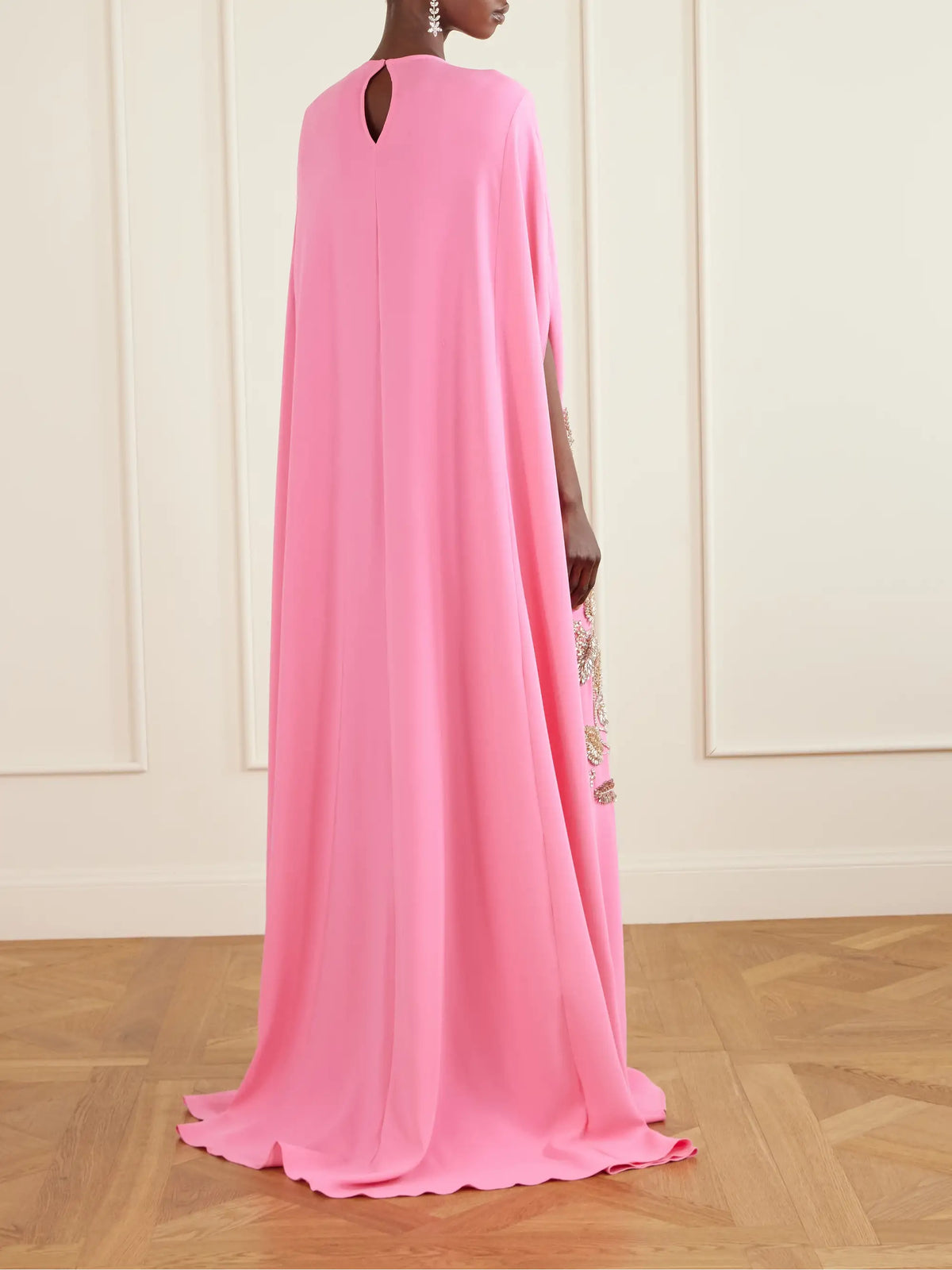 Cape-effect Embellished Silk-blend Gown