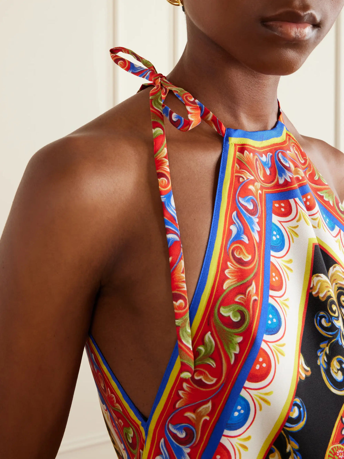 Dolce & Gabbana Carretto Printed Halterneck Satin Top