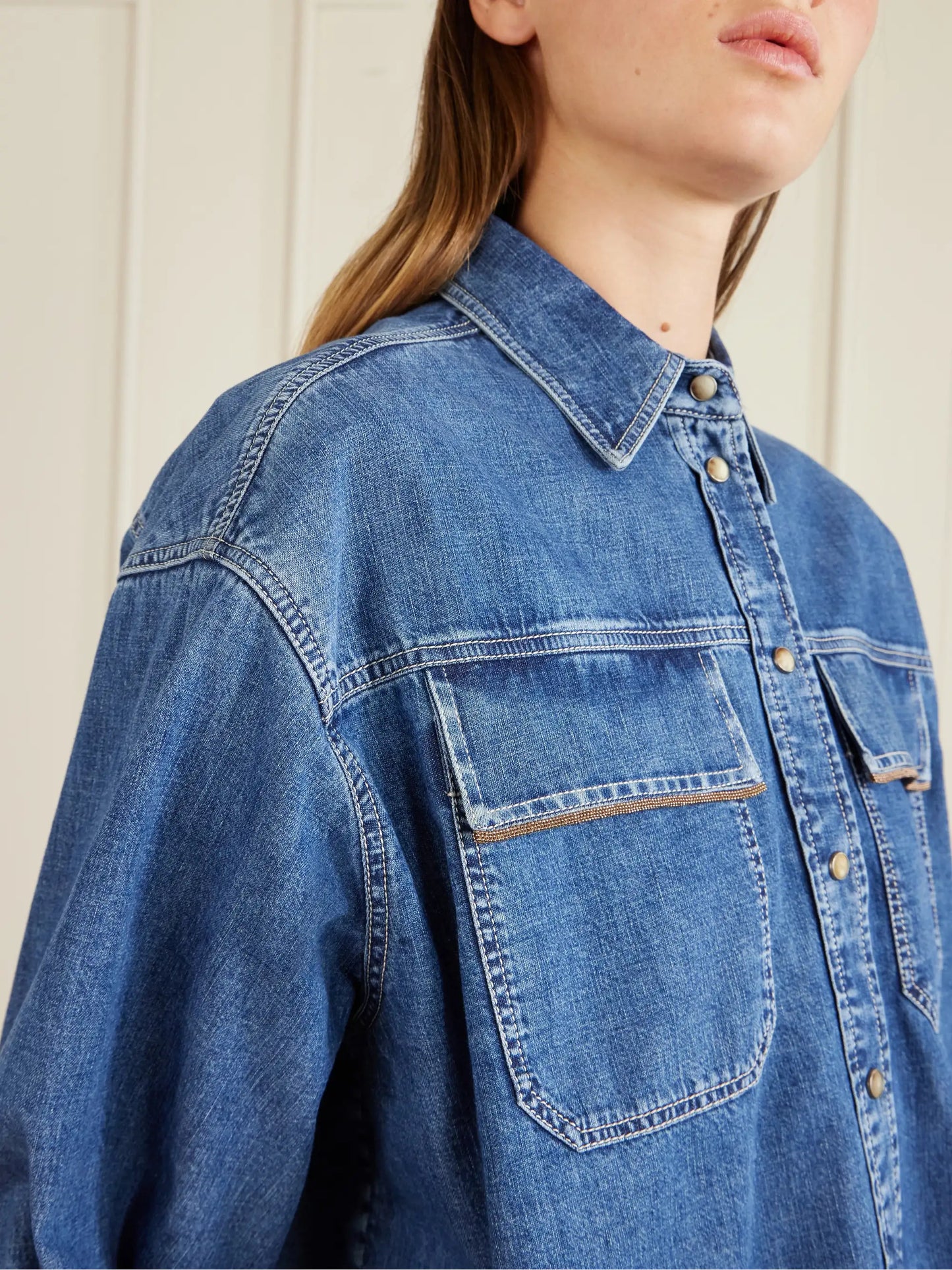 Bead-embellished Denim Shirt