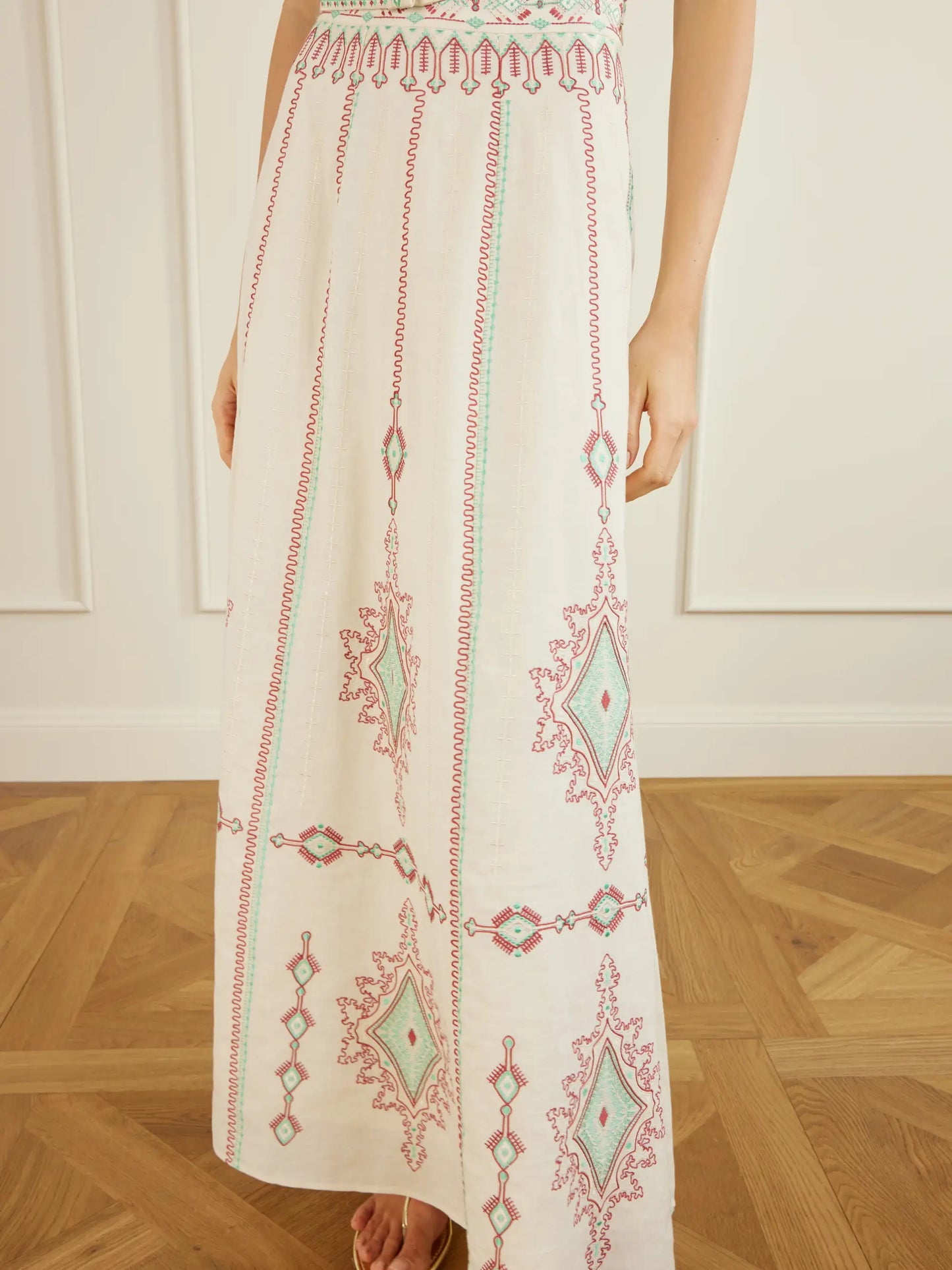 Camille Embroidered Linen And Cotton-blend Midi Skirt