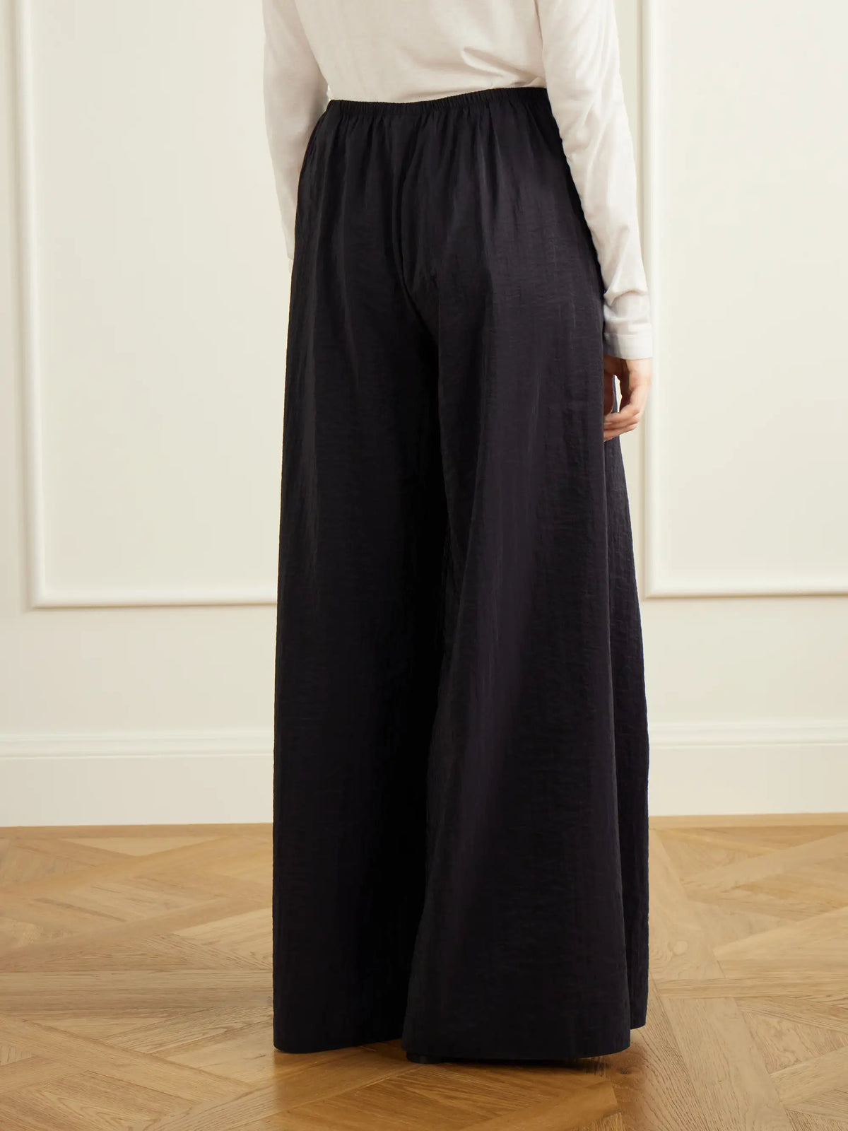 La Ligne Pleated Crinkle Satin Wide-leg Pants