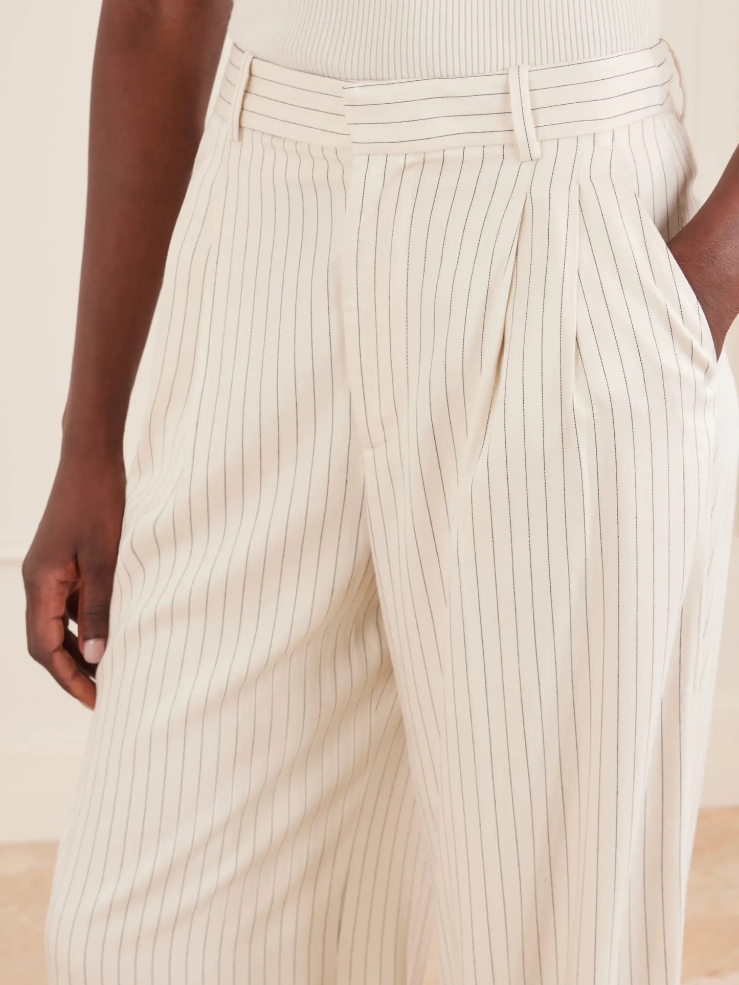 Avenue Pleated Striped Woven Wide-leg Pants