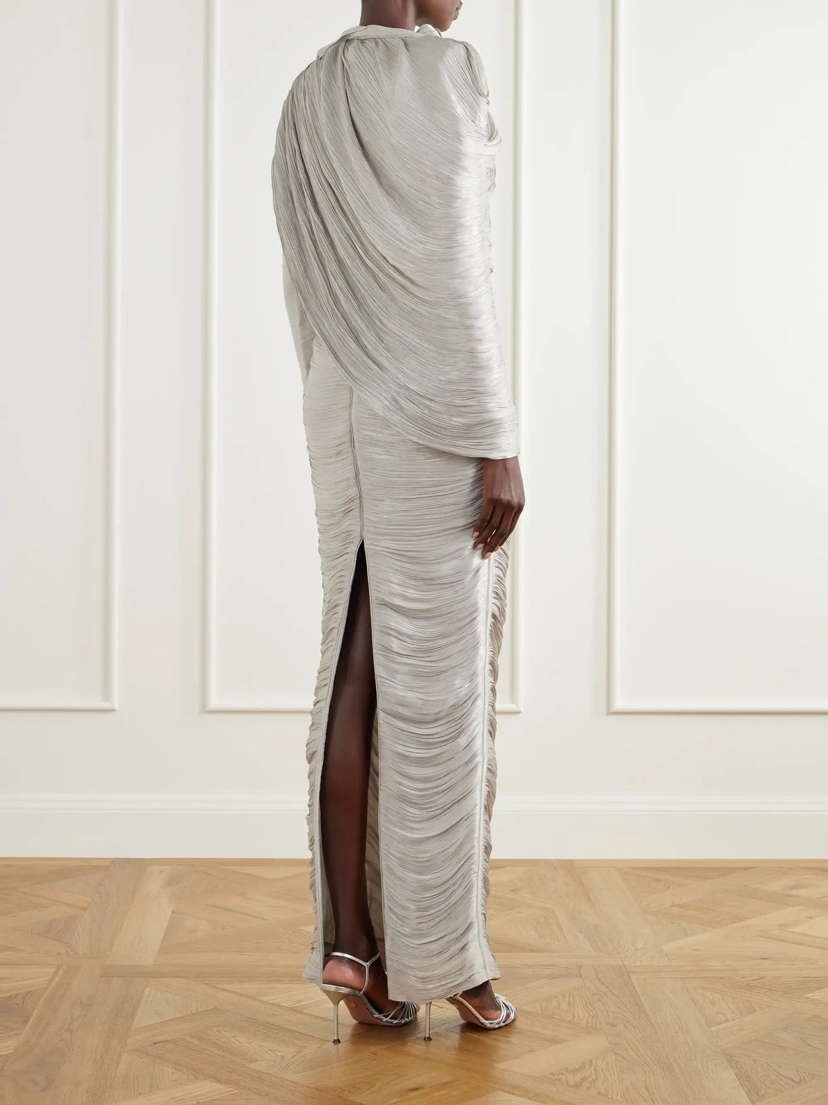 Marmar Halim Cape-effect Plissé Crepe De Chine Gown