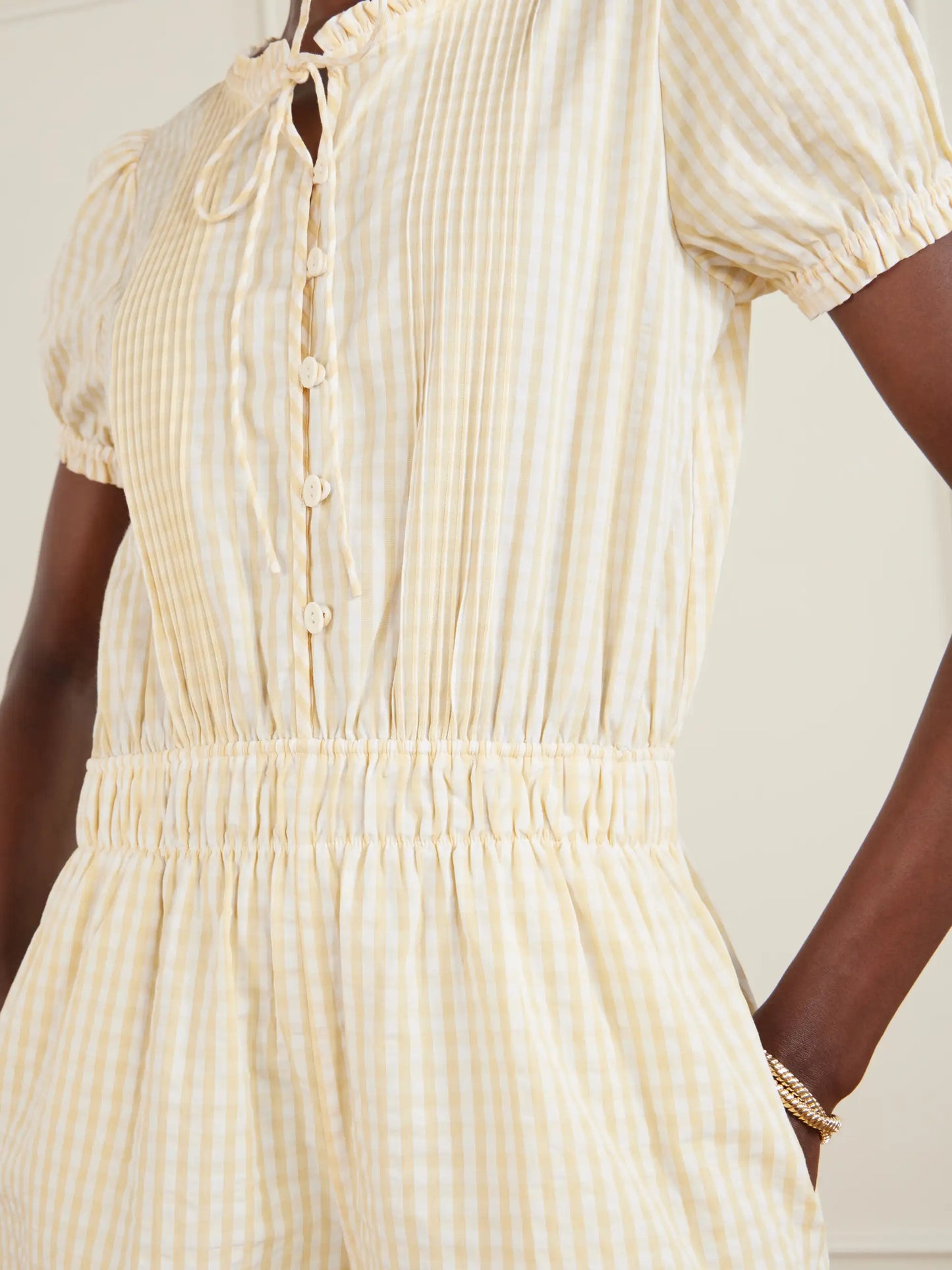 Roma Ruffled Checked Cotton Playsuit