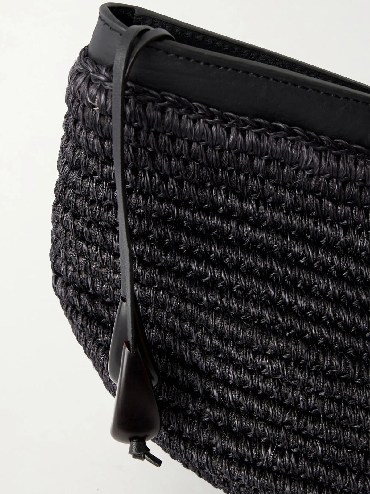 Zip Leather-trimmed Raffia Clutch