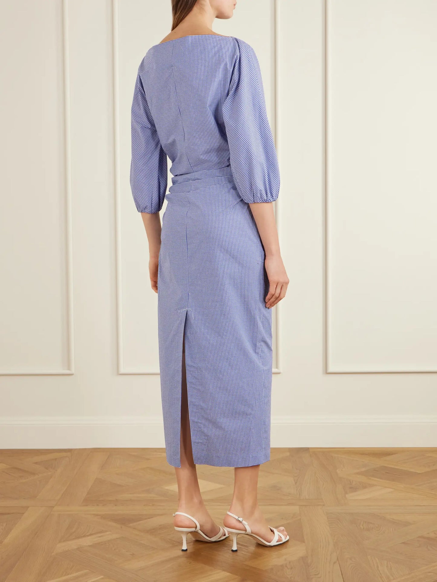 Checked Cotton Midi Dress