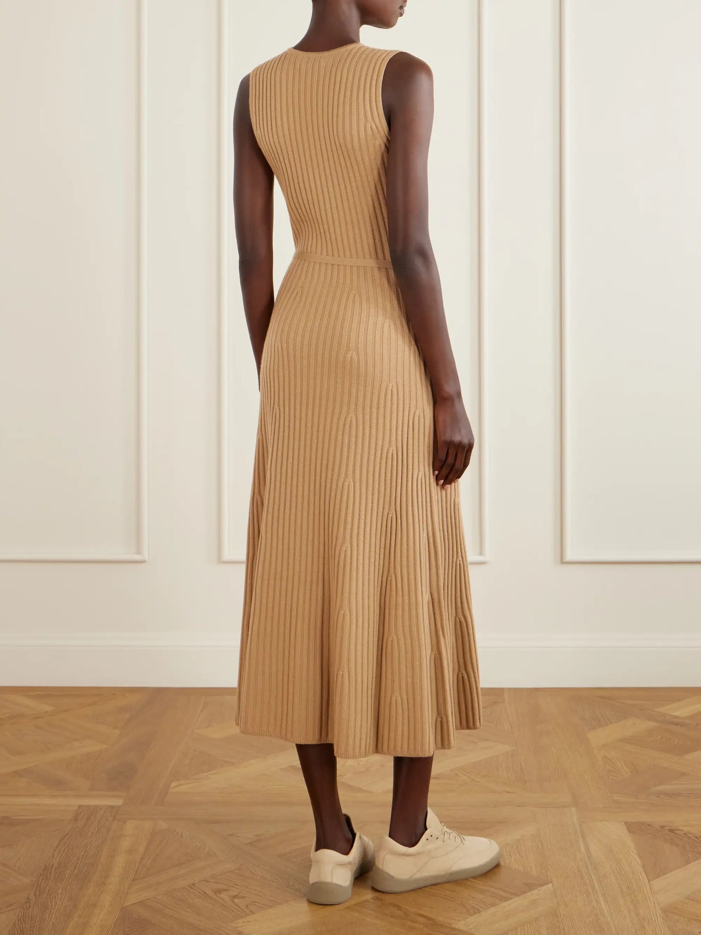 Meier Belted Ribbed Wool And Cashmere Midi Dress