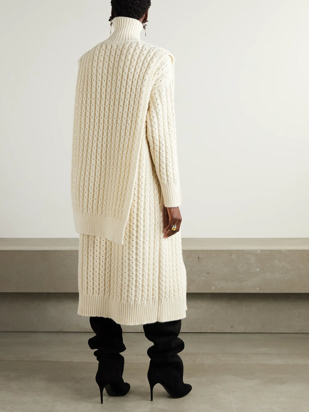 Oversized Belted Ribbed Wool Turtleneck Sweater Vest