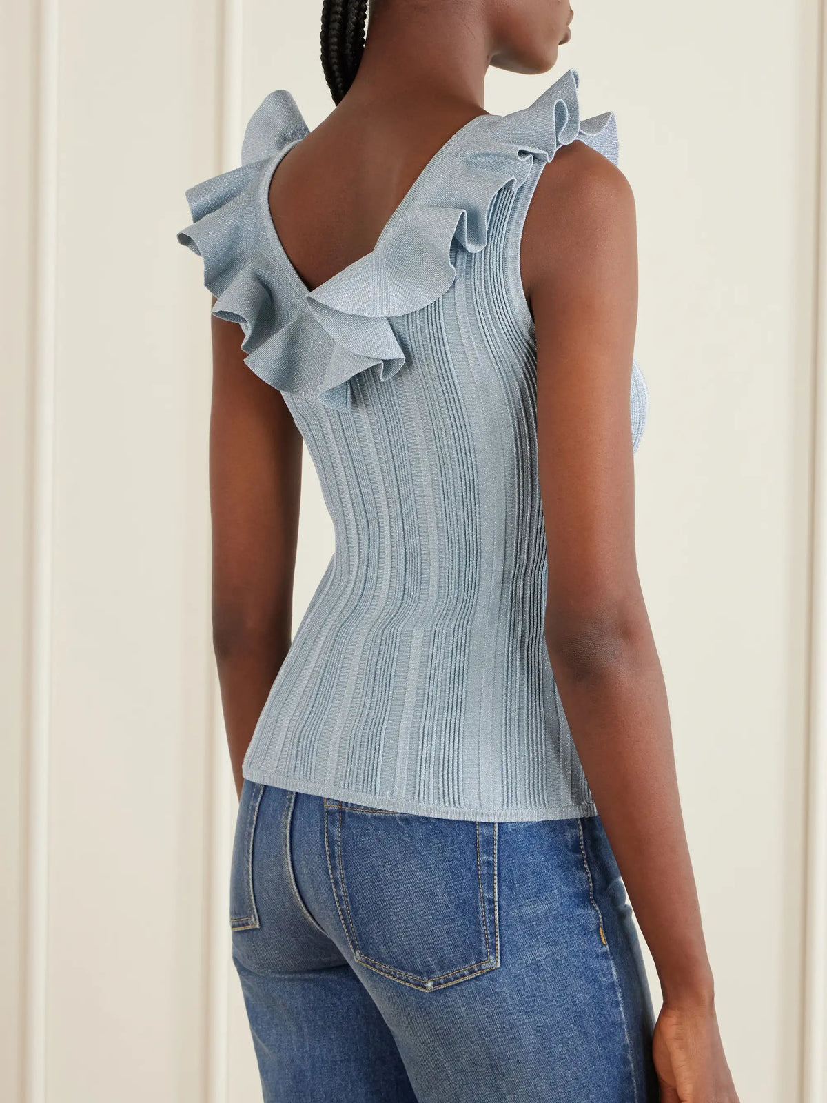 Aster Metallic Ruffled Top