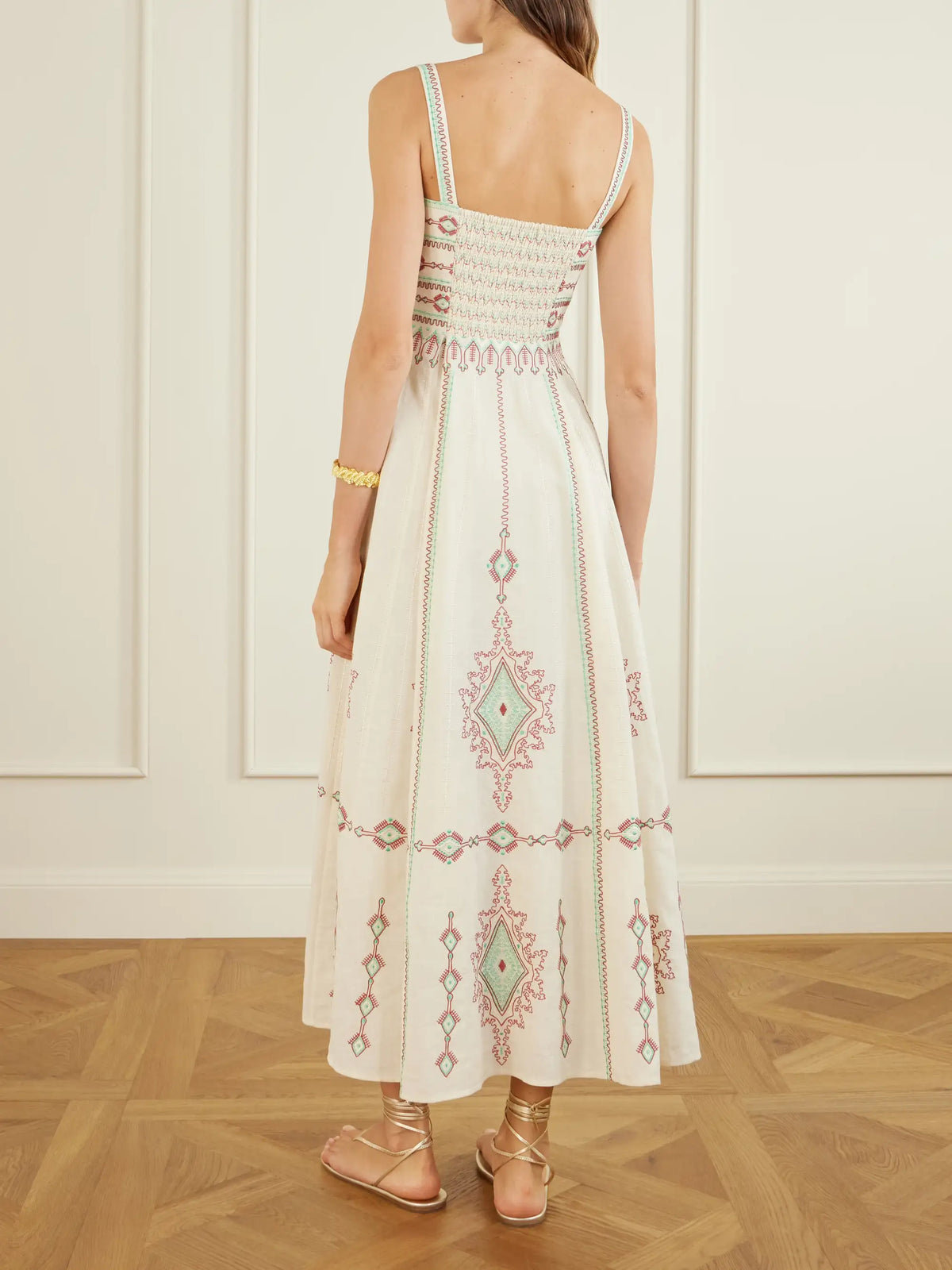 Emporio Sirenuse Aneeda Astragal Mare Embroidered Linen Cotton-blend Midi Dress