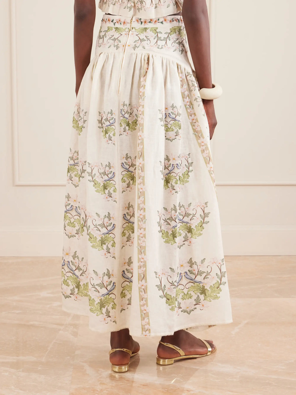 Agua by Agua Bendita Curua Anhelo Floral Linen Midi Skirt