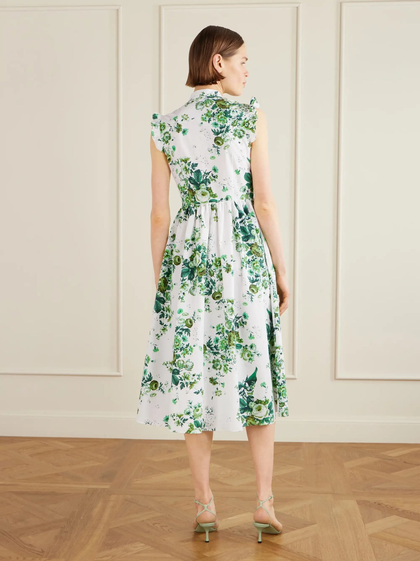 Ruffled Floral-print Cotton-poplin Midi Shirt Dress