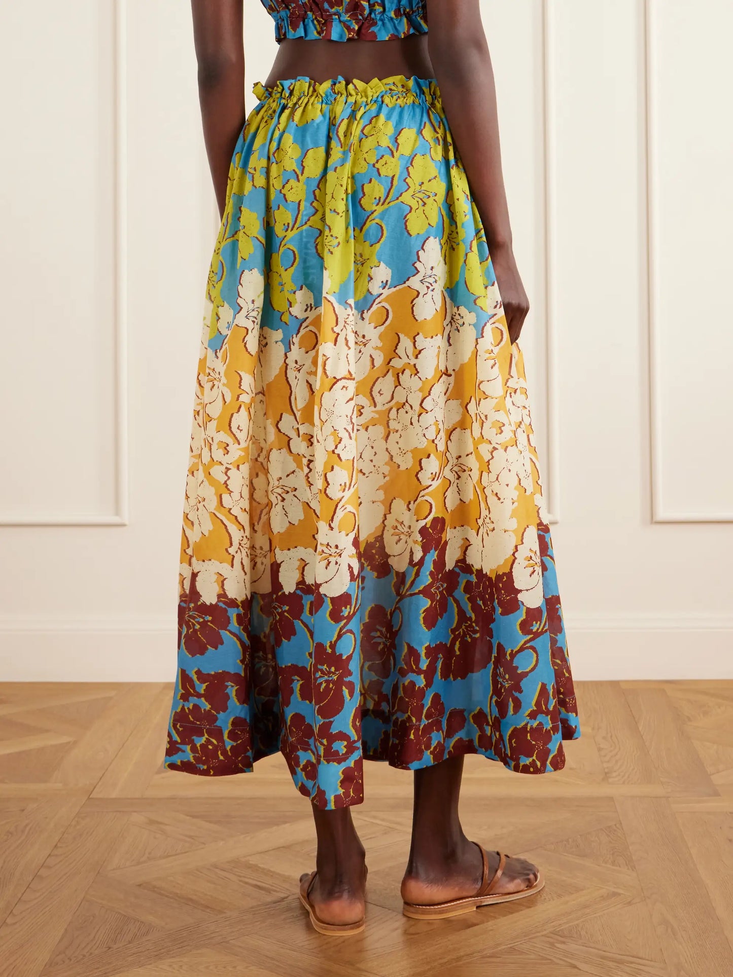 Splice Floral-print Cotton And Silk-blend Midi Skirt