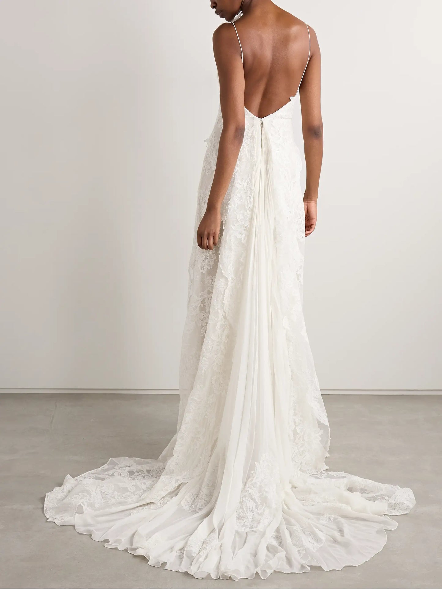 Edie Appliquéd Silk Chiffon-trimmed Cotton-blend Corded Lace Gown