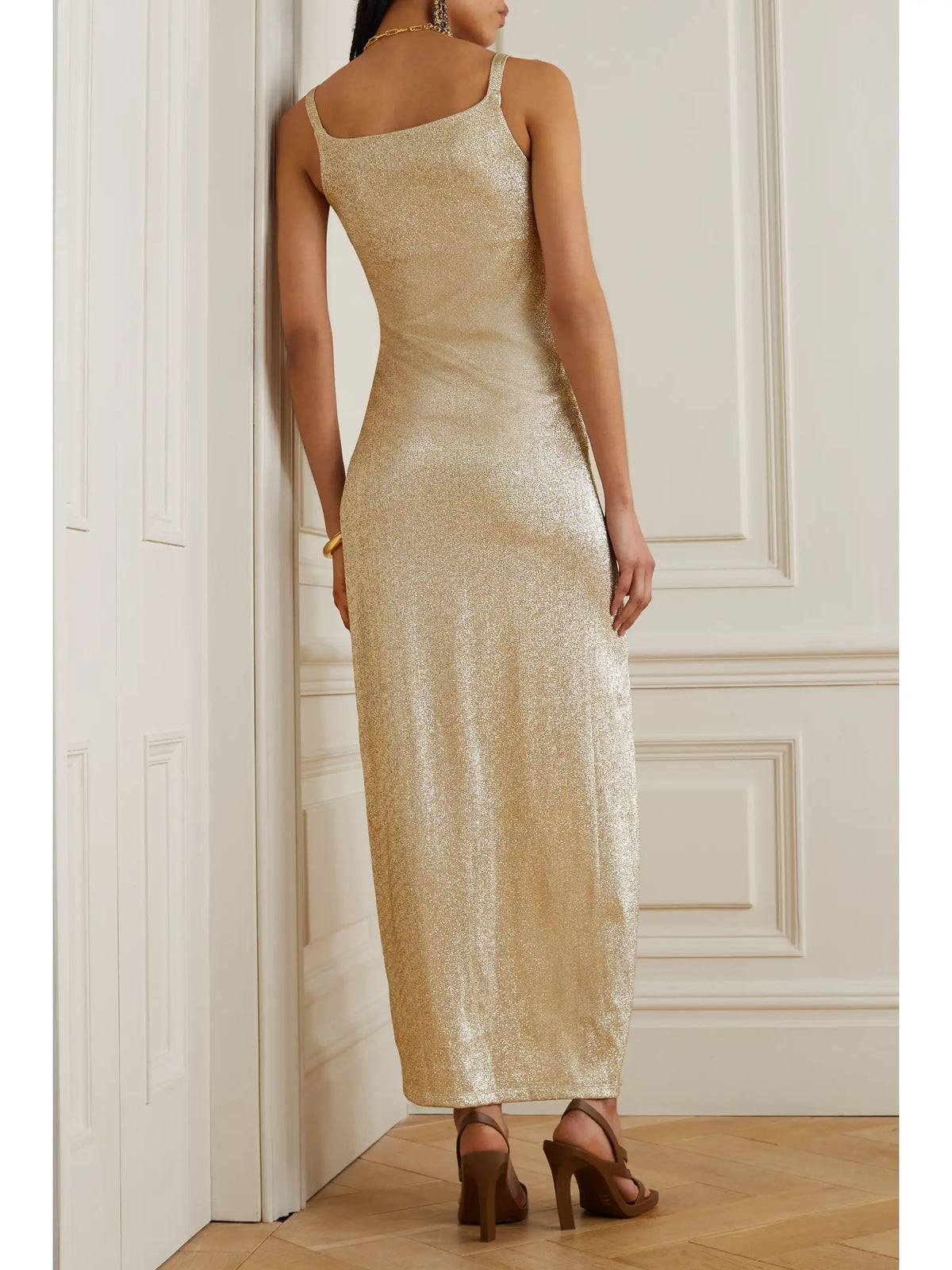 Embellished Glittered Stretch-crepe Maxi Dress