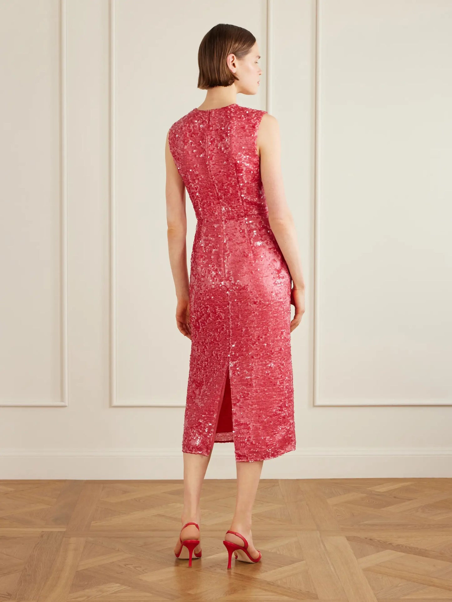 Crystal-embellished Sequined Satin Midi Dress