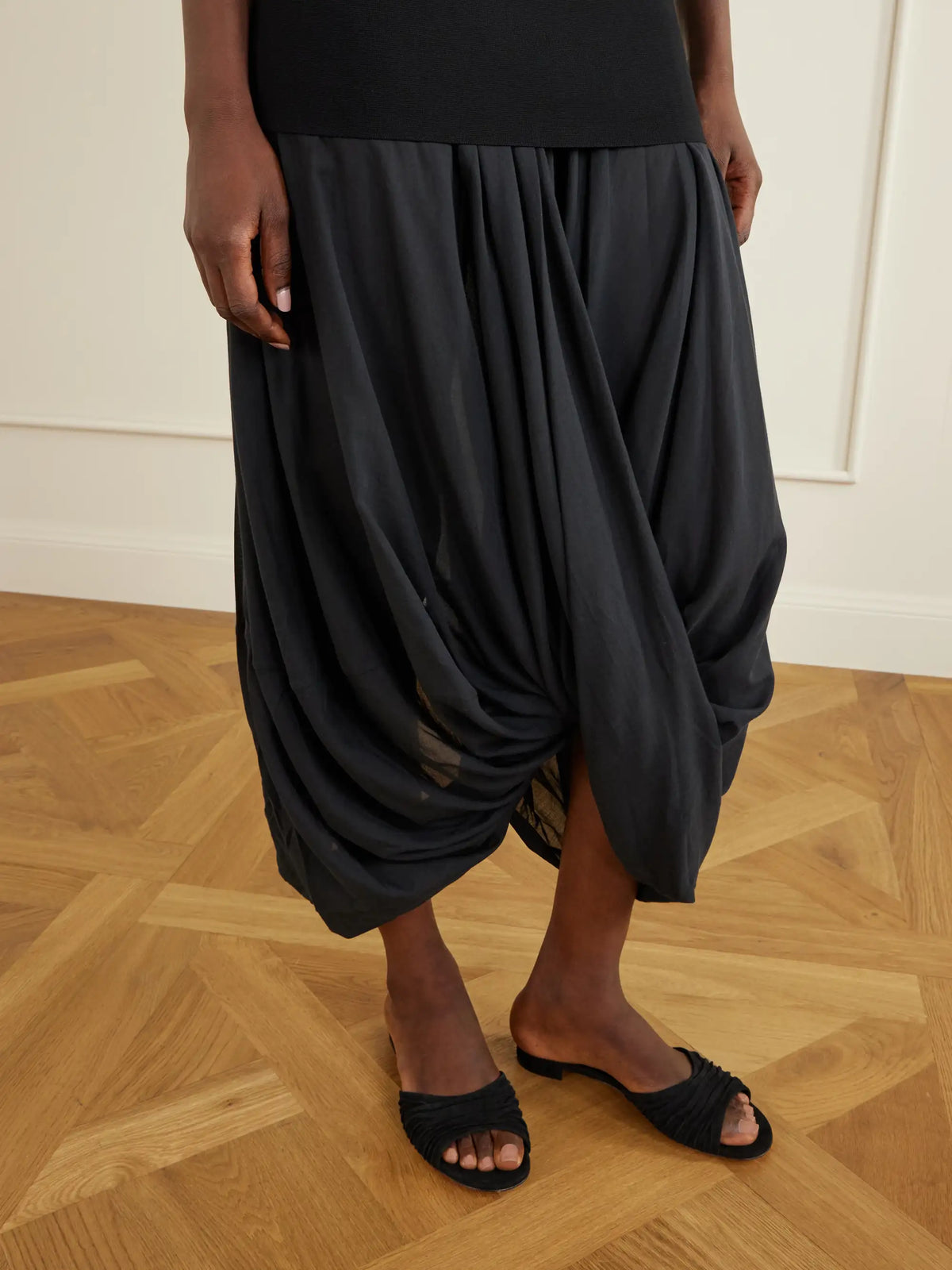 TOTEME Cocoon Draped Voile-paneled Knitted Midi Dress