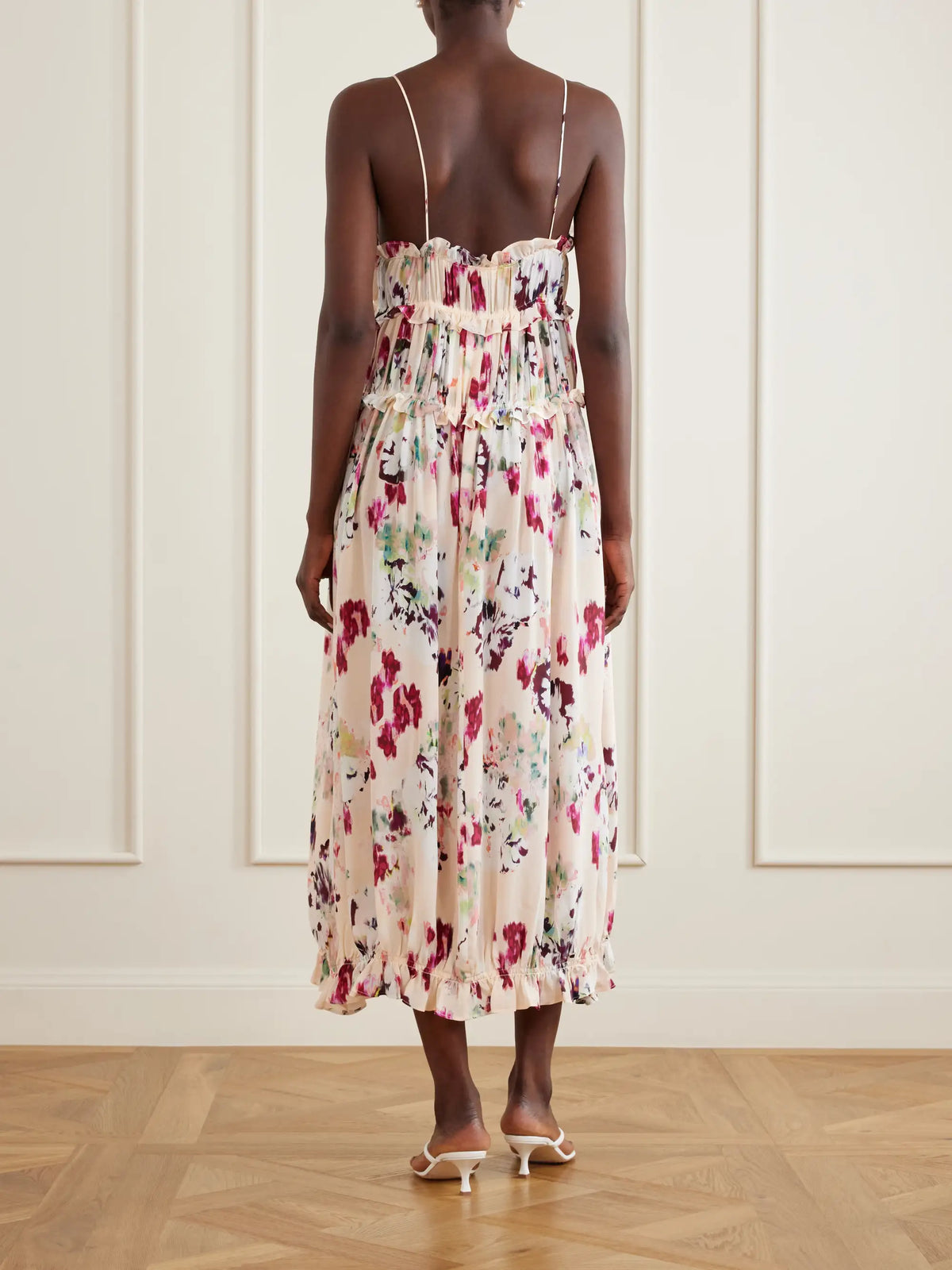 Ulla Johnson Clove Floral-print Ruched Silk Maxi Dress