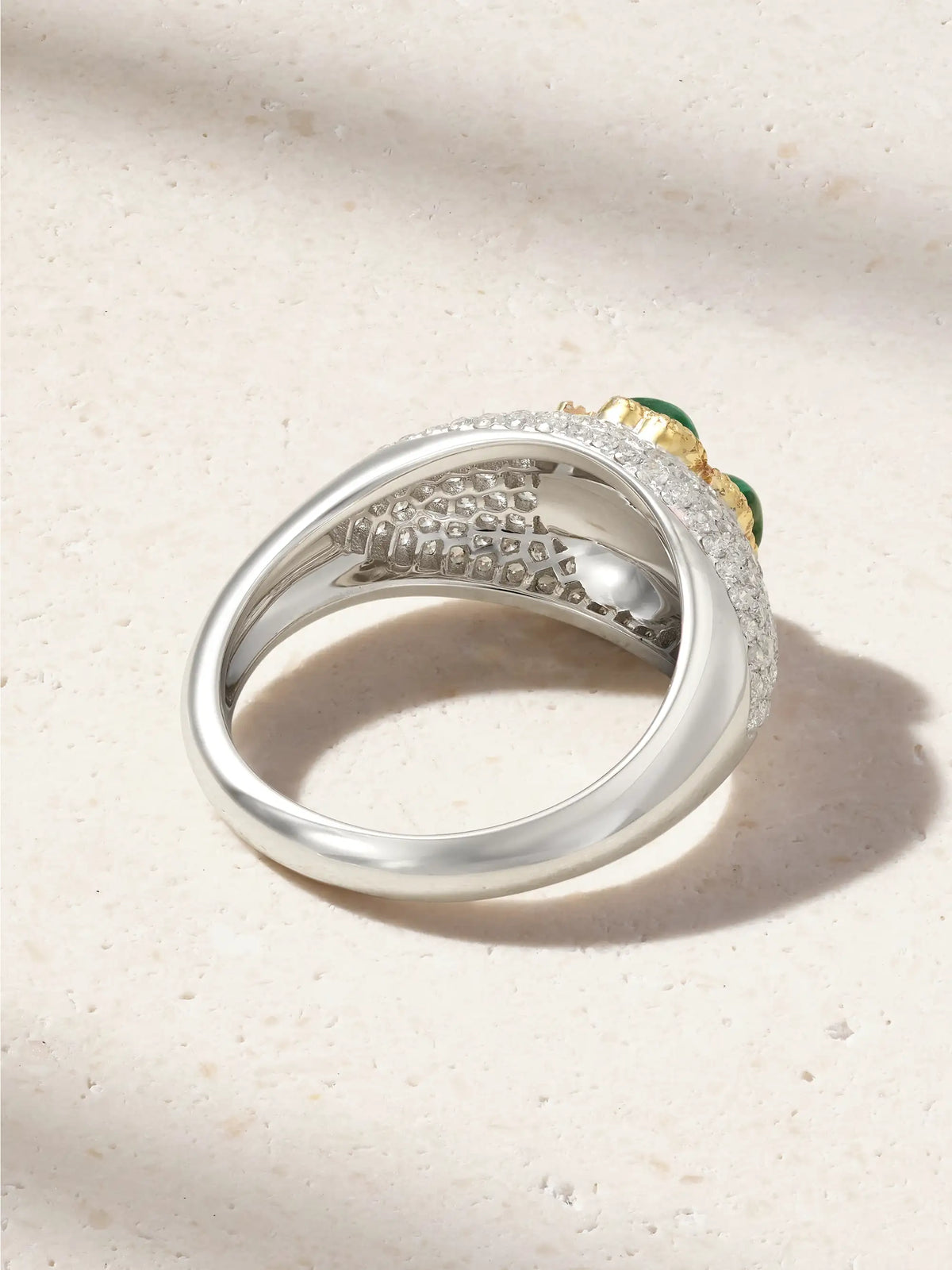 Mini Bague Dôme Trèfle 9-karat White And Yellow Gold, Malachite And Diamond Ring