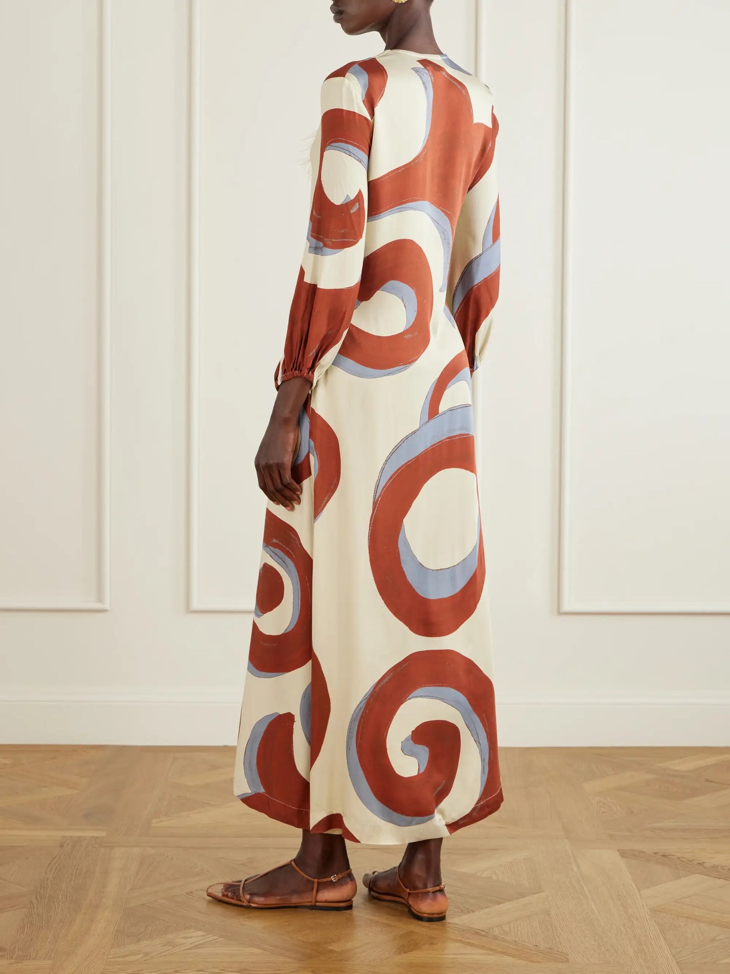 Kyra Feather-trimmed Printed Crepe Maxi Dress