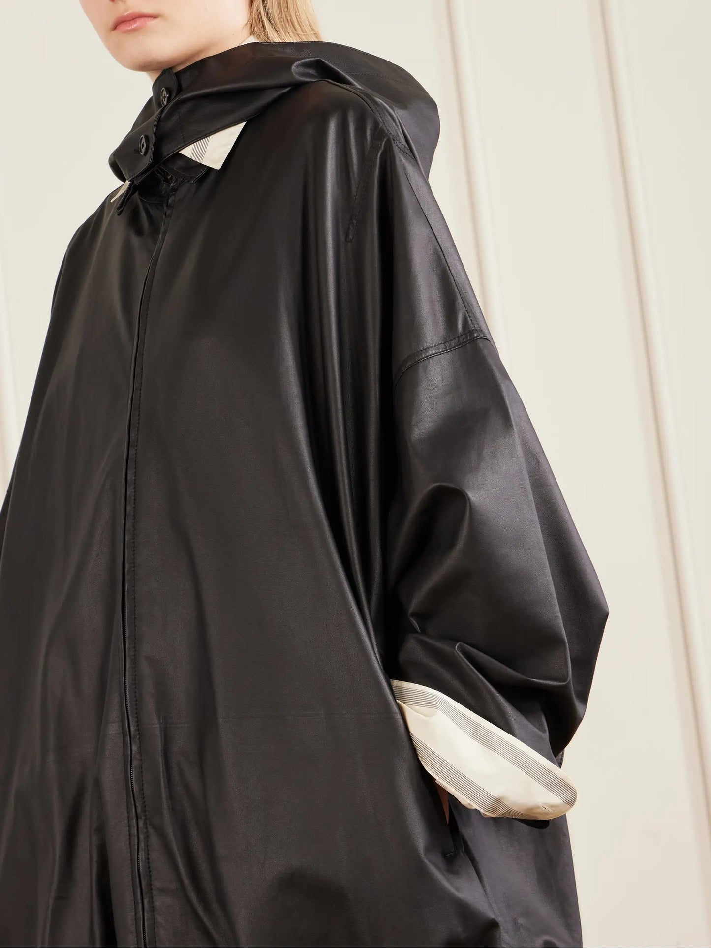 Cassandre Leather Hooded Coat