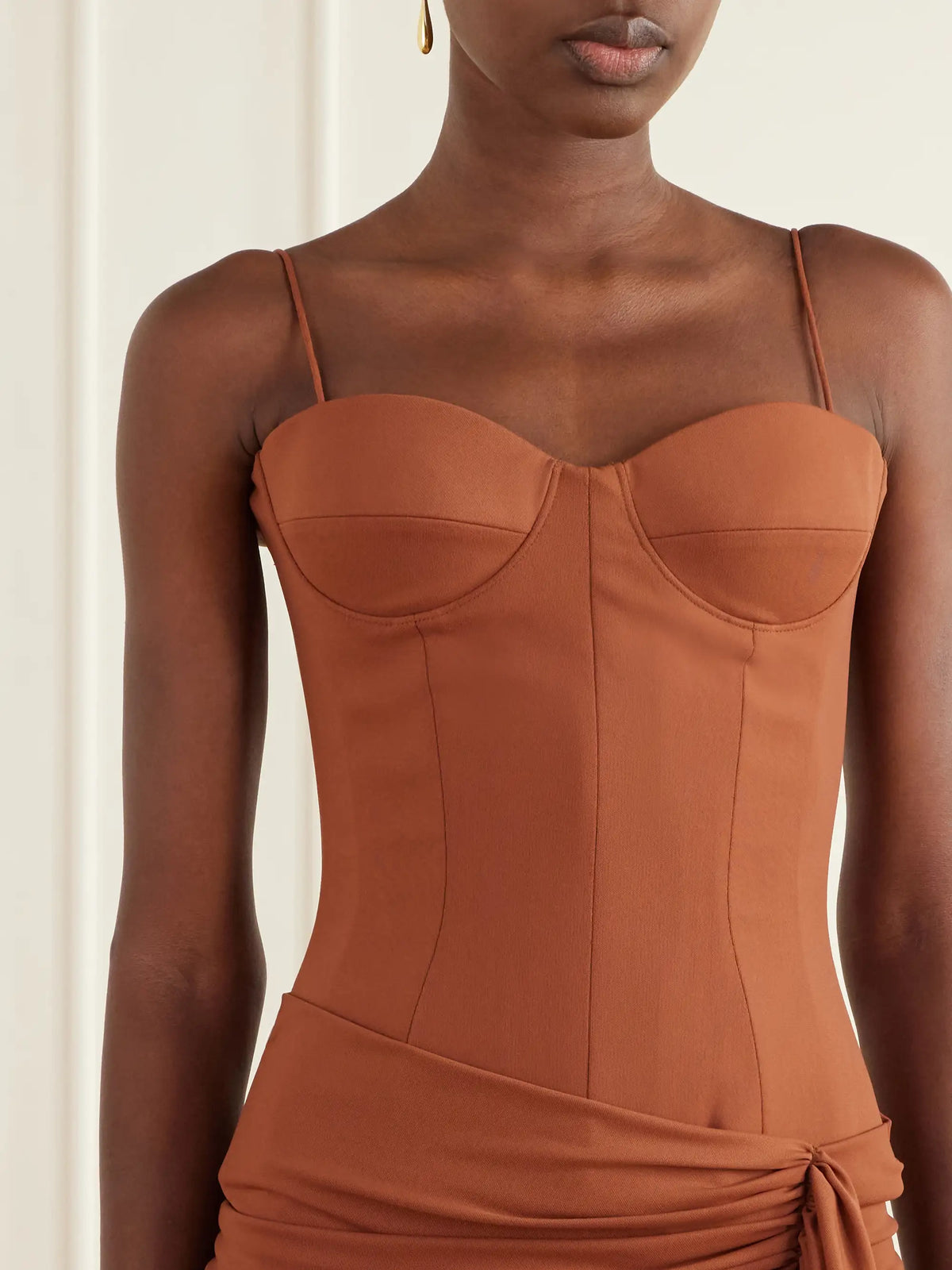 Alex Perry Tie-detailed Draped Powermesh Gown