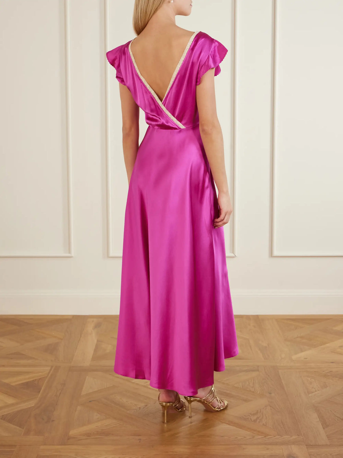 Corina Lace-trimmed Silk-satin Midi Dress